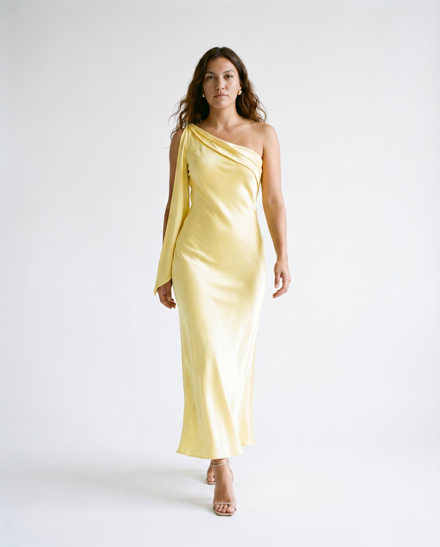 One Shoulder Satin Maxi Dress BUTTER