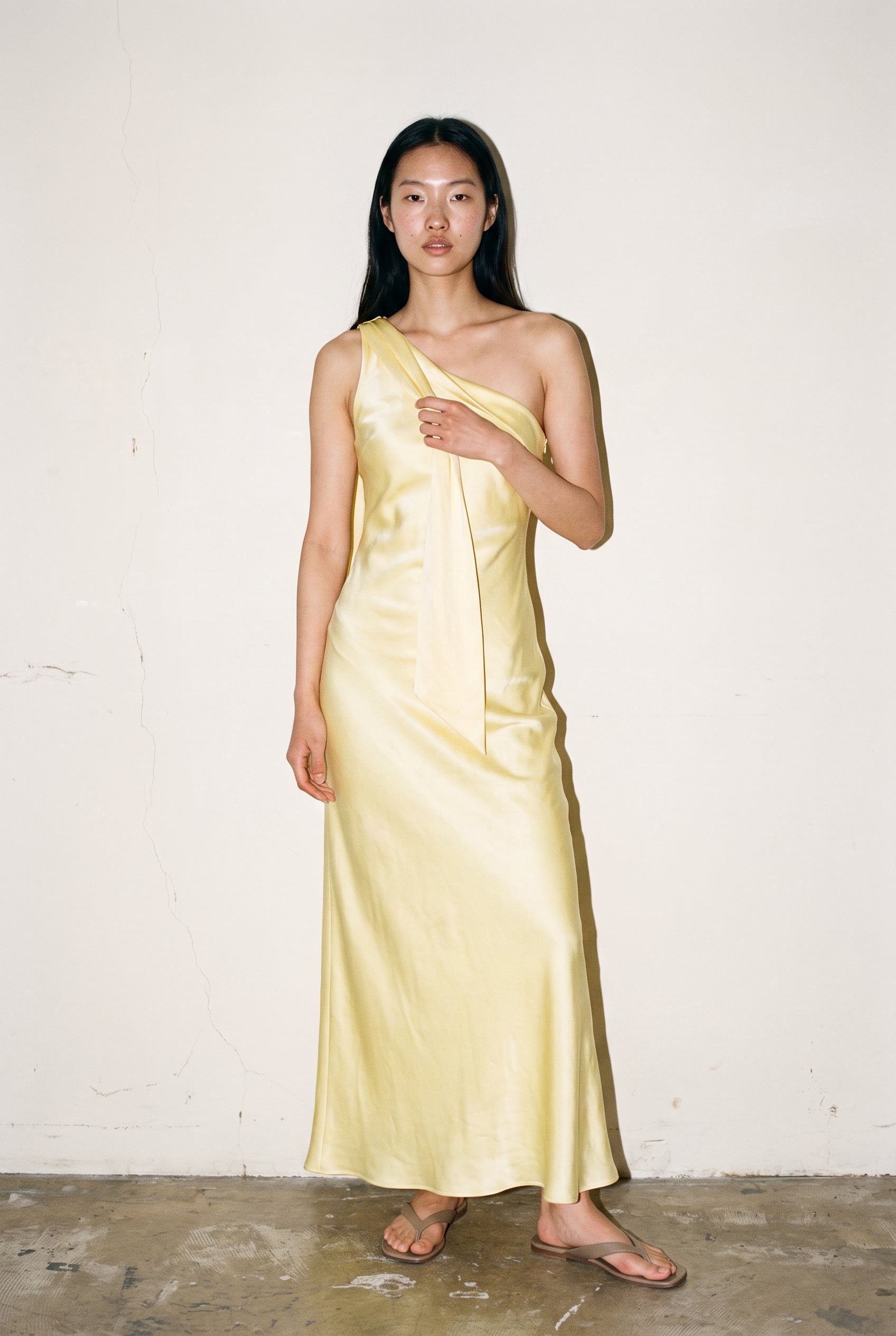 One Shoulder Satin Maxi Dress BUTTER One and Only Collective