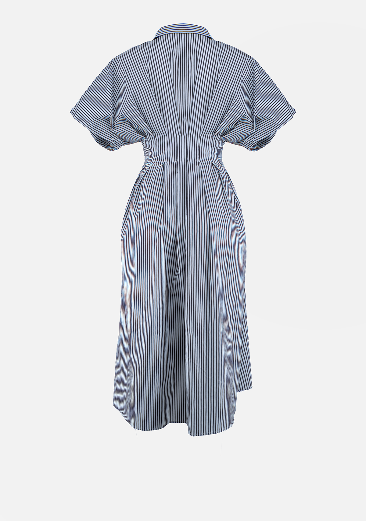 Button Front Pleated Shirt Dress Black Stripe Creamon