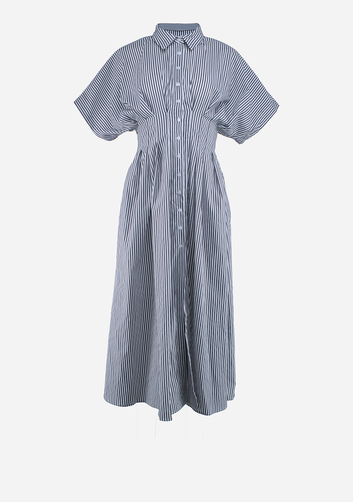 Button Front Pleated Shirt Dress Black Stripe Creamon