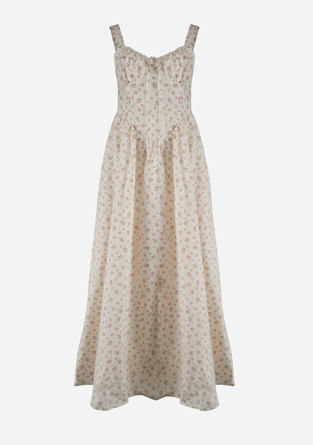 Floral Wired Front Ribbon Maxi Dress Cream Multi