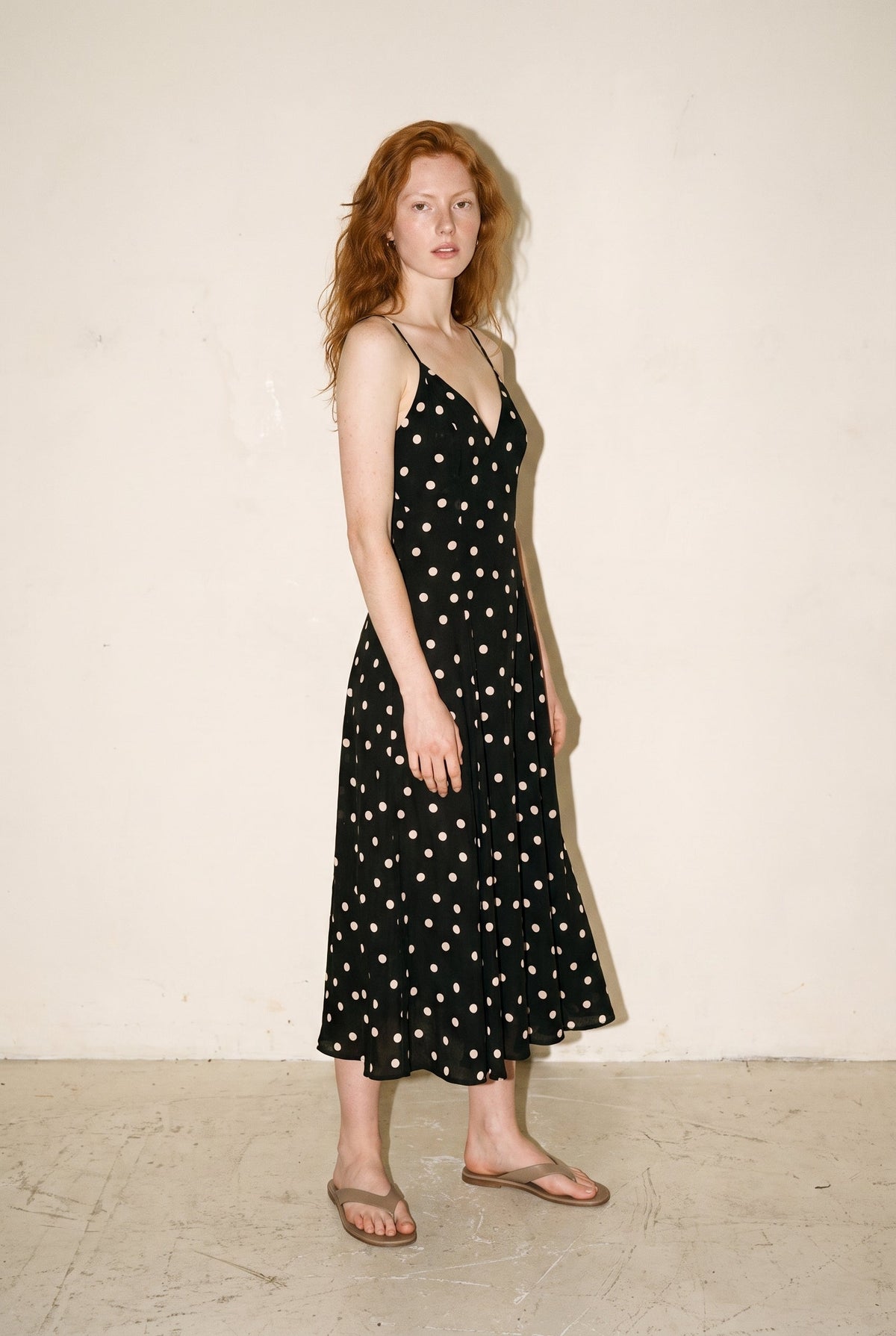 black and white polka dot summer dress Classic Size:6/XS back zipper closure On Location: Fall 2017 AW25DR1556