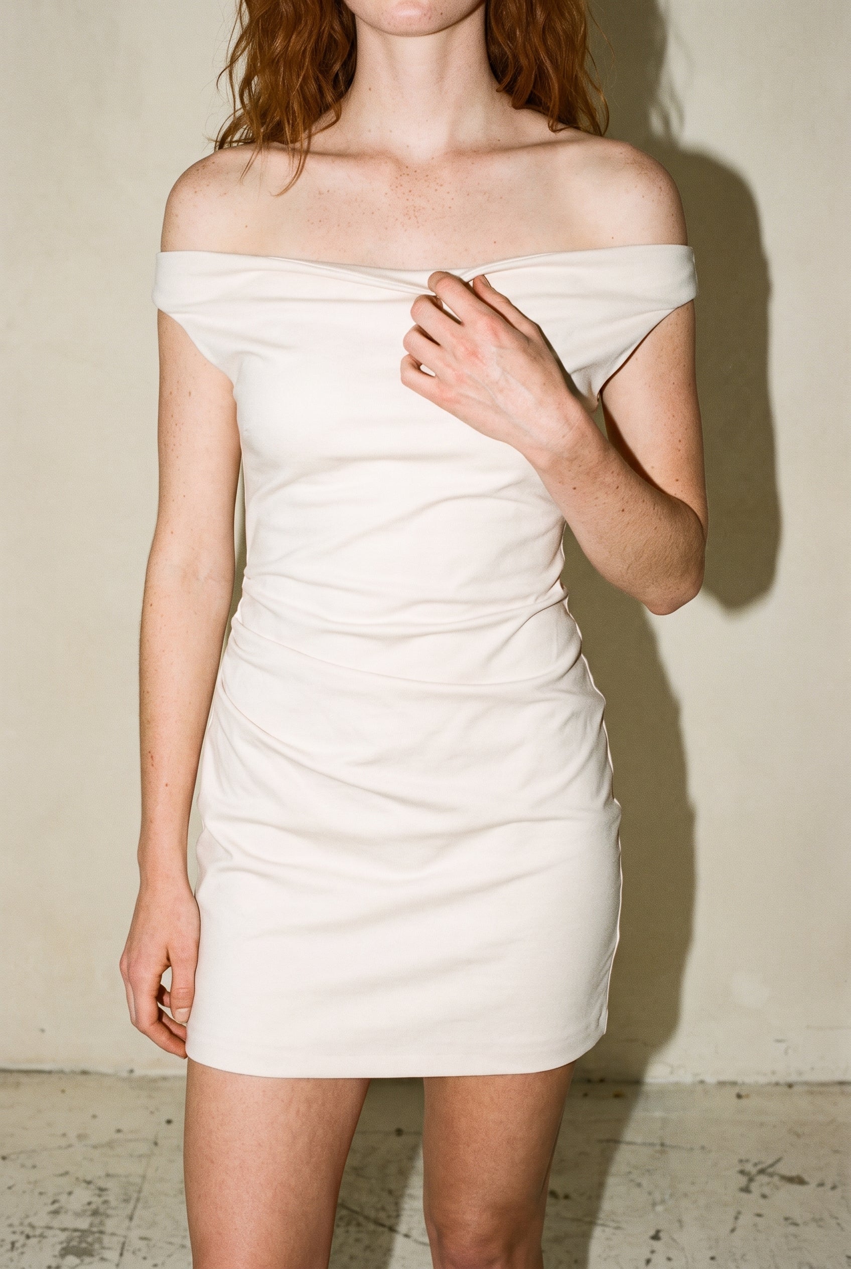 Ruched Midi Dress White SLOW HIGH