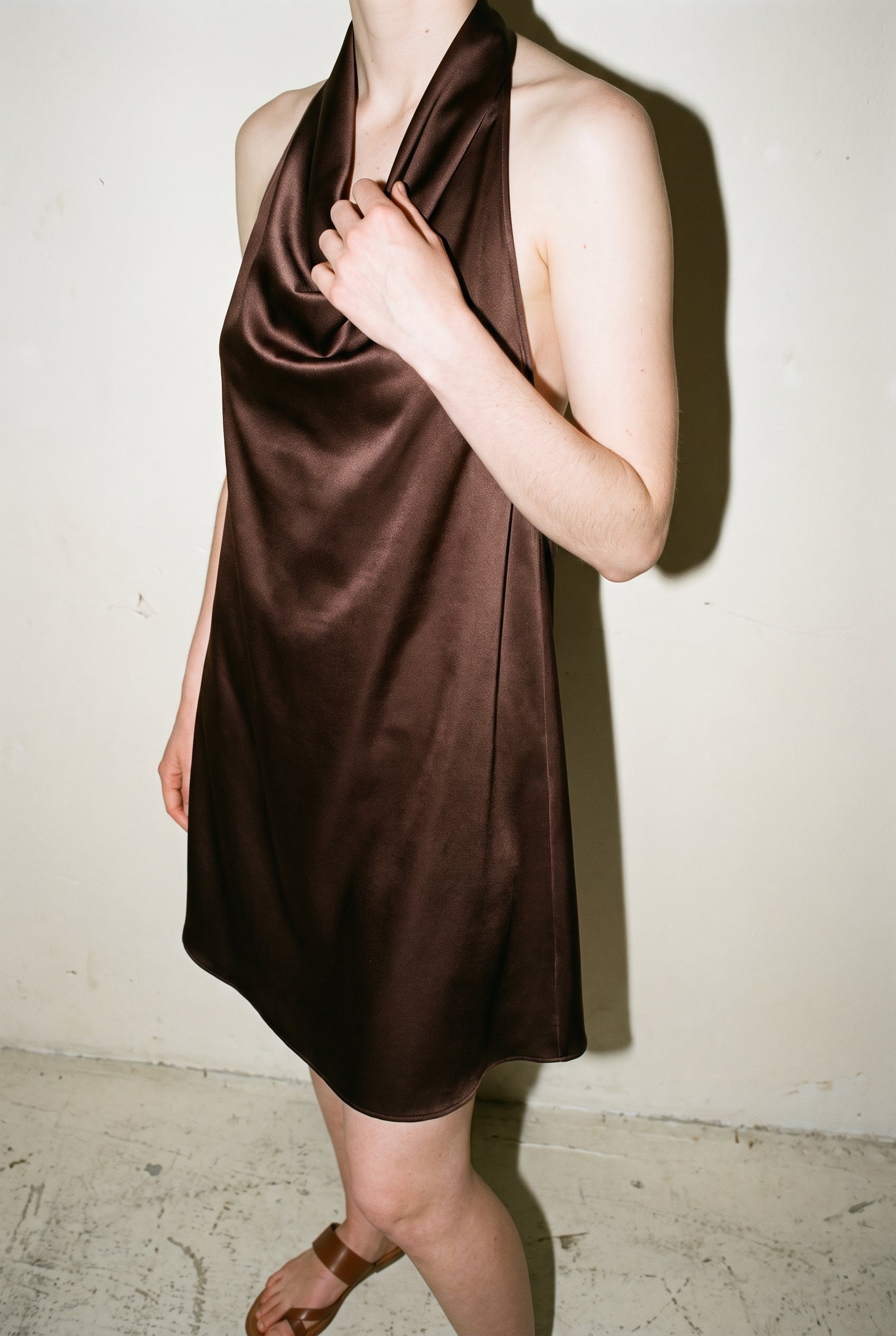 Modern Cowl Neck Dress Coffee