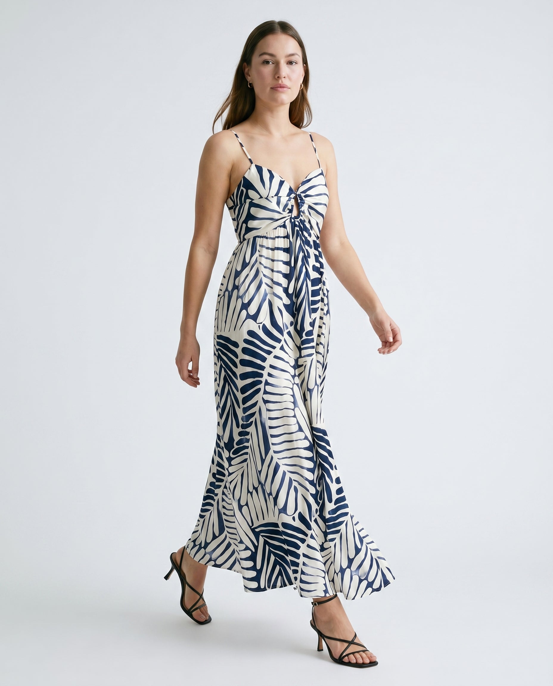 C.F Bust Hole W/ Tie Maxi Dress Navy/Ivory