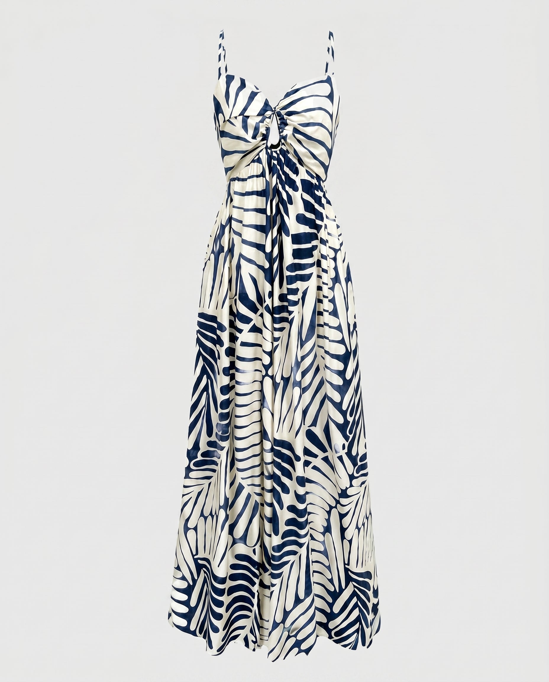 C.F Bust Hole W/ Tie Maxi Dress Navy/Ivory