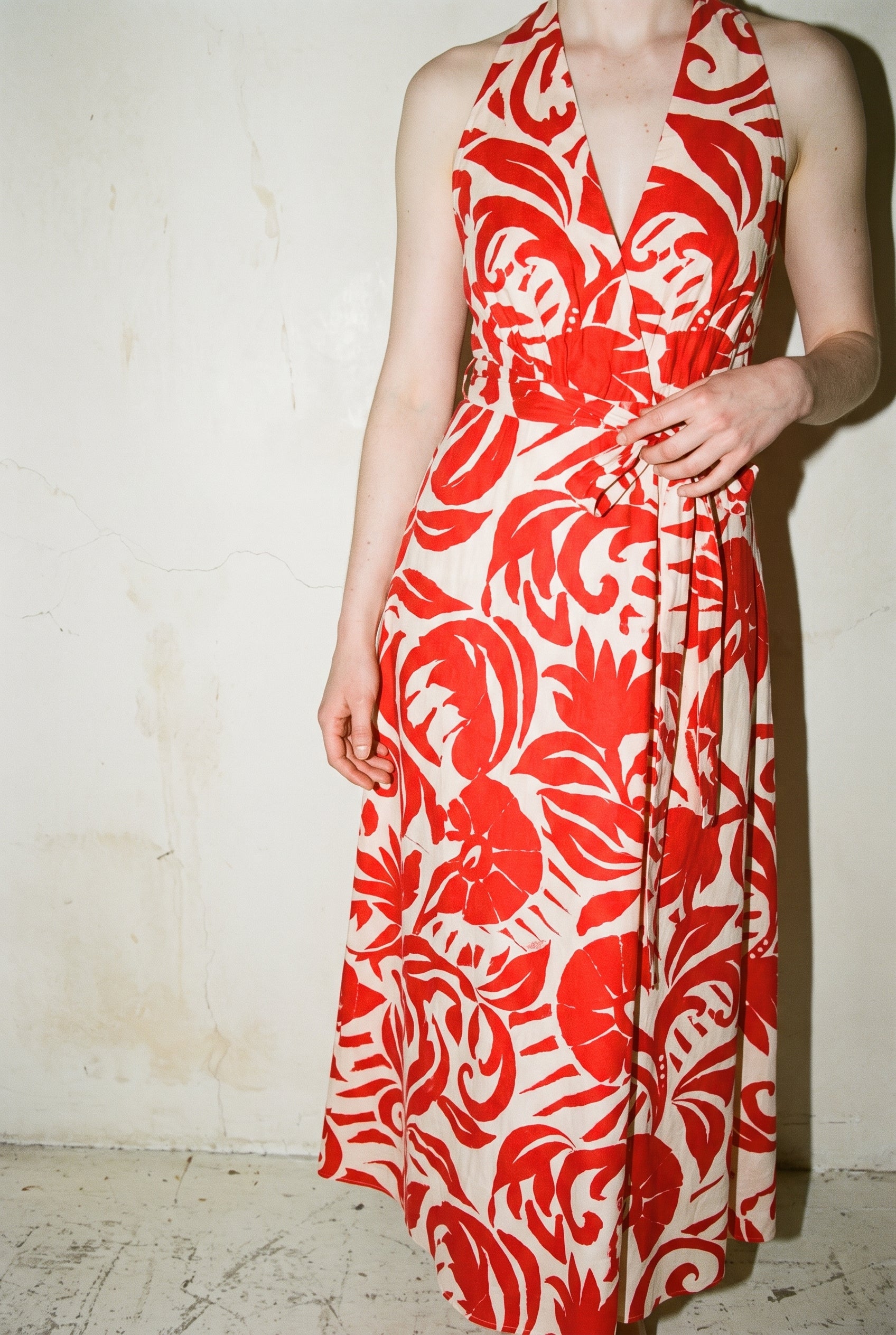 Cross Back Band Midi Dts Ivory/Red