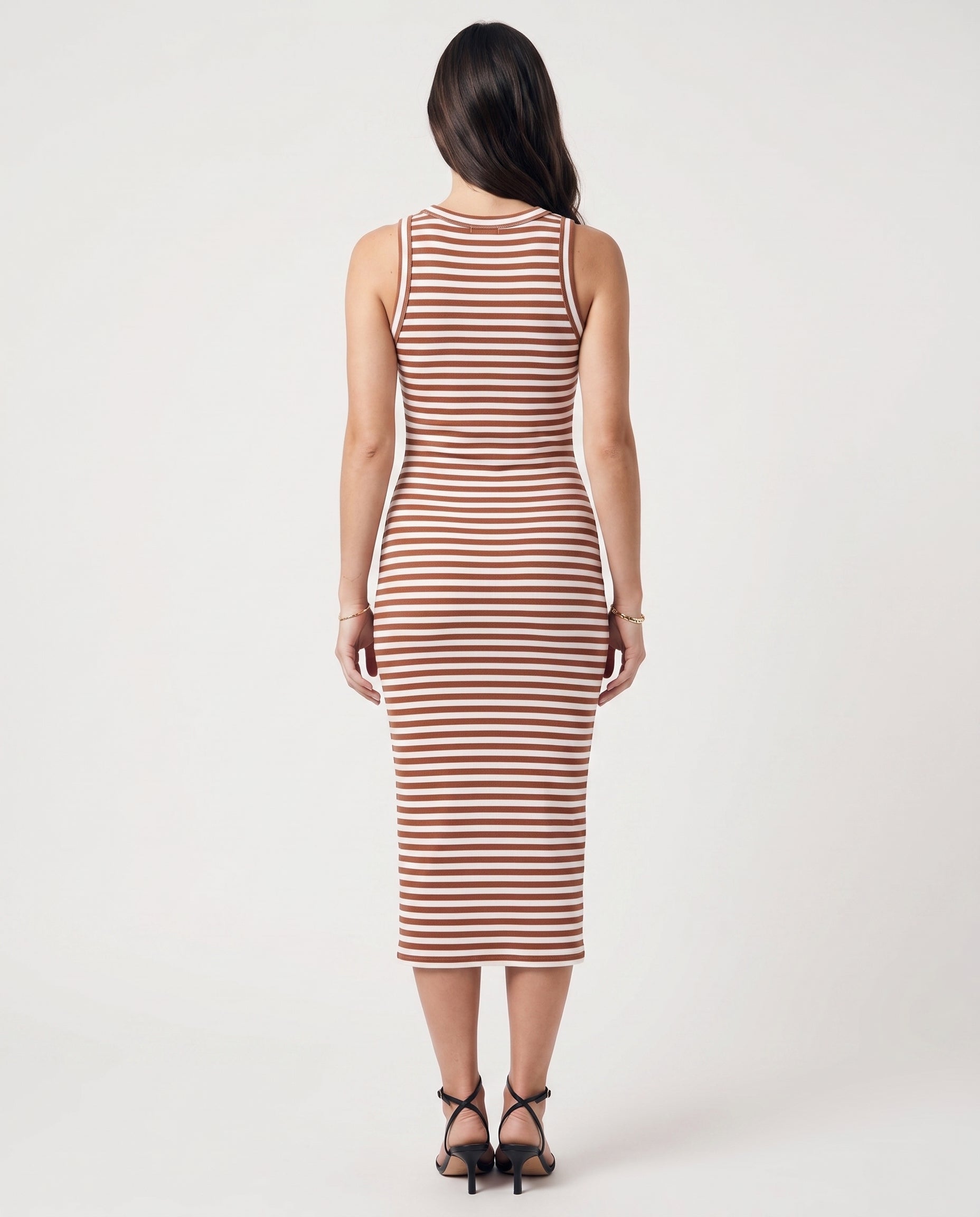 Striped Ribbed Tank Dress Brick