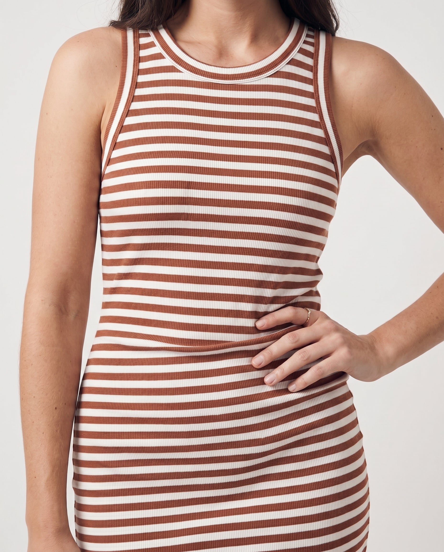 Striped Ribbed Tank Dress Brick