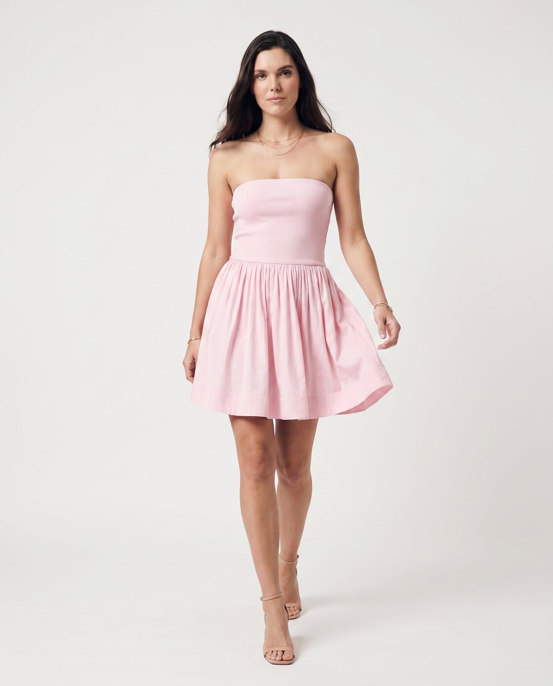 Strapless Flowy Mini Dress Soft Pink