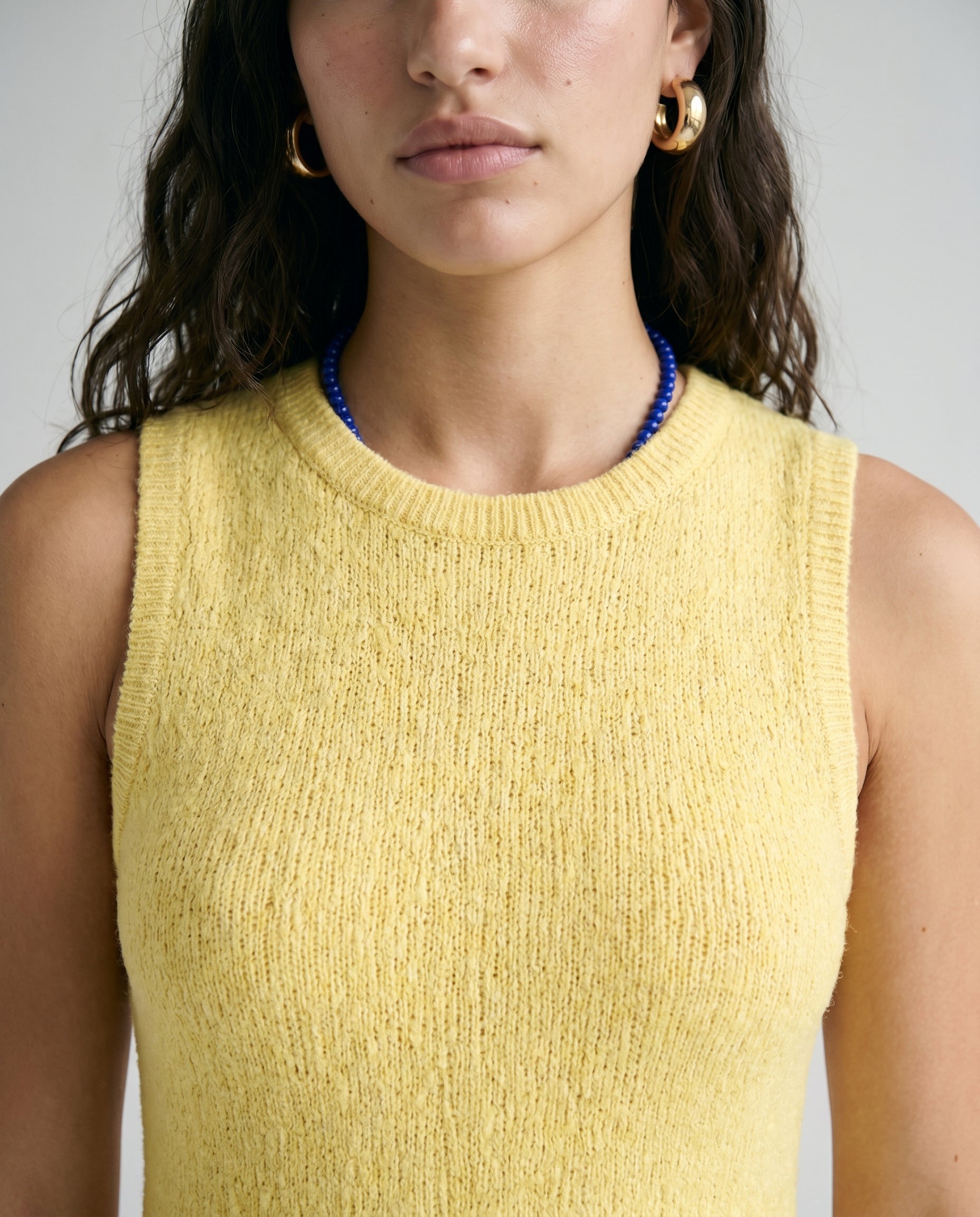 Marbella Mini Knit Cotton Round Neck Sleeveless Mini Creamy Yellow