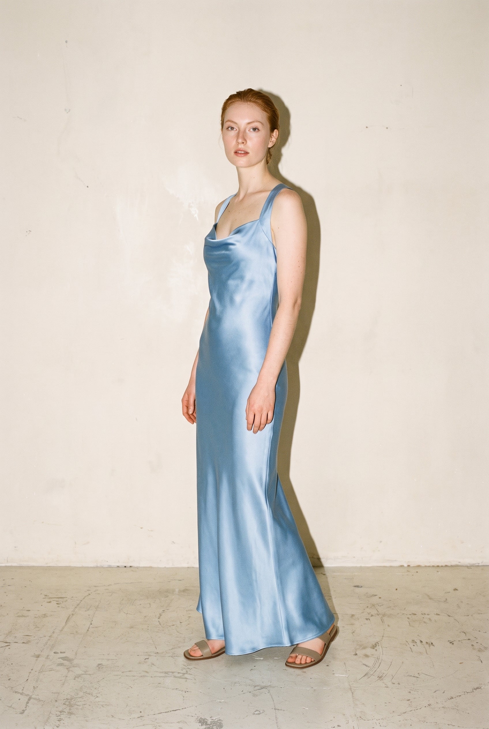 Satin Twist Back Maxi Dress Sky