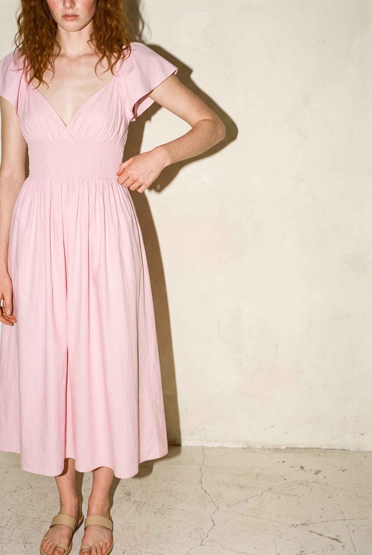 Poplin Frill Sleeves Midi Dress Light Mauve Klesis