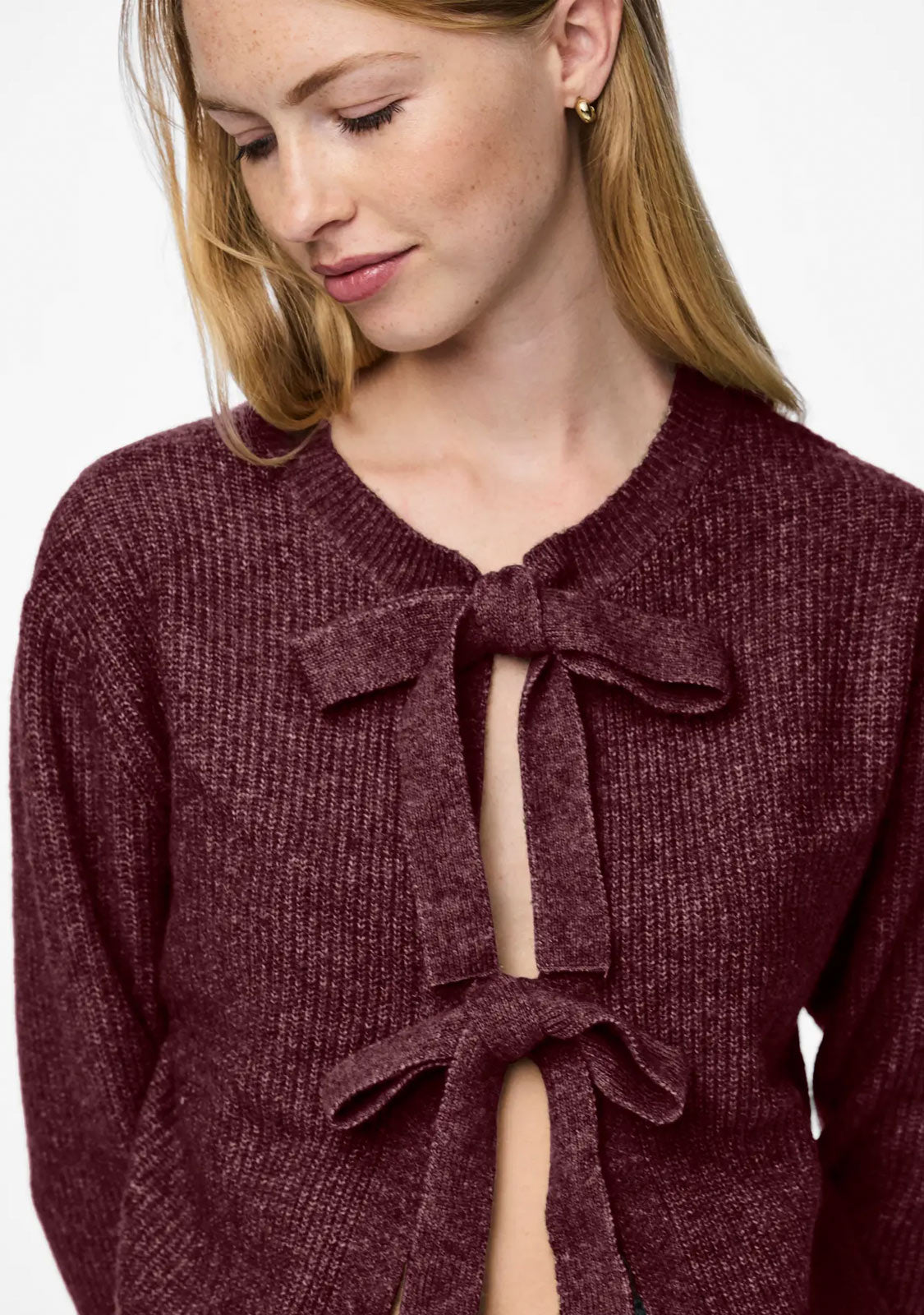 Pcsilly Ls Rev Tie Knit Noos Bc Tawny Port Pieces