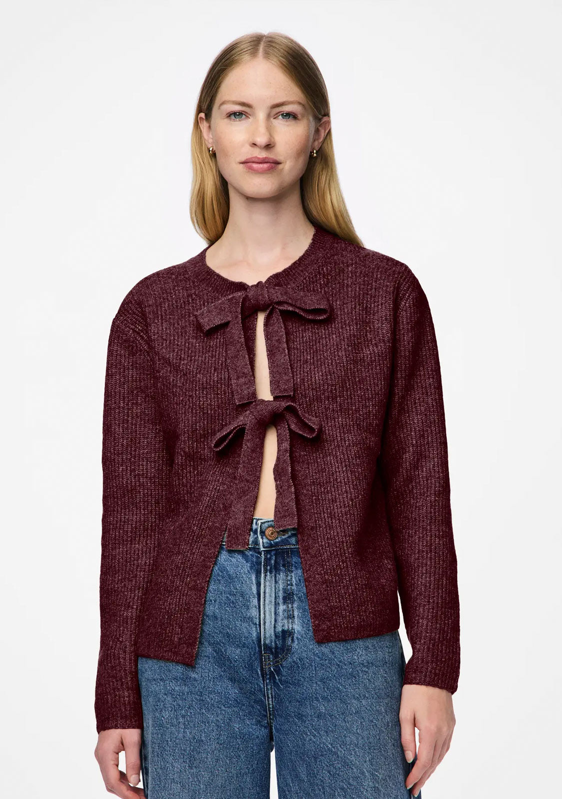 Pcsilly Ls Rev Tie Knit Noos Bc Tawny Port Pieces