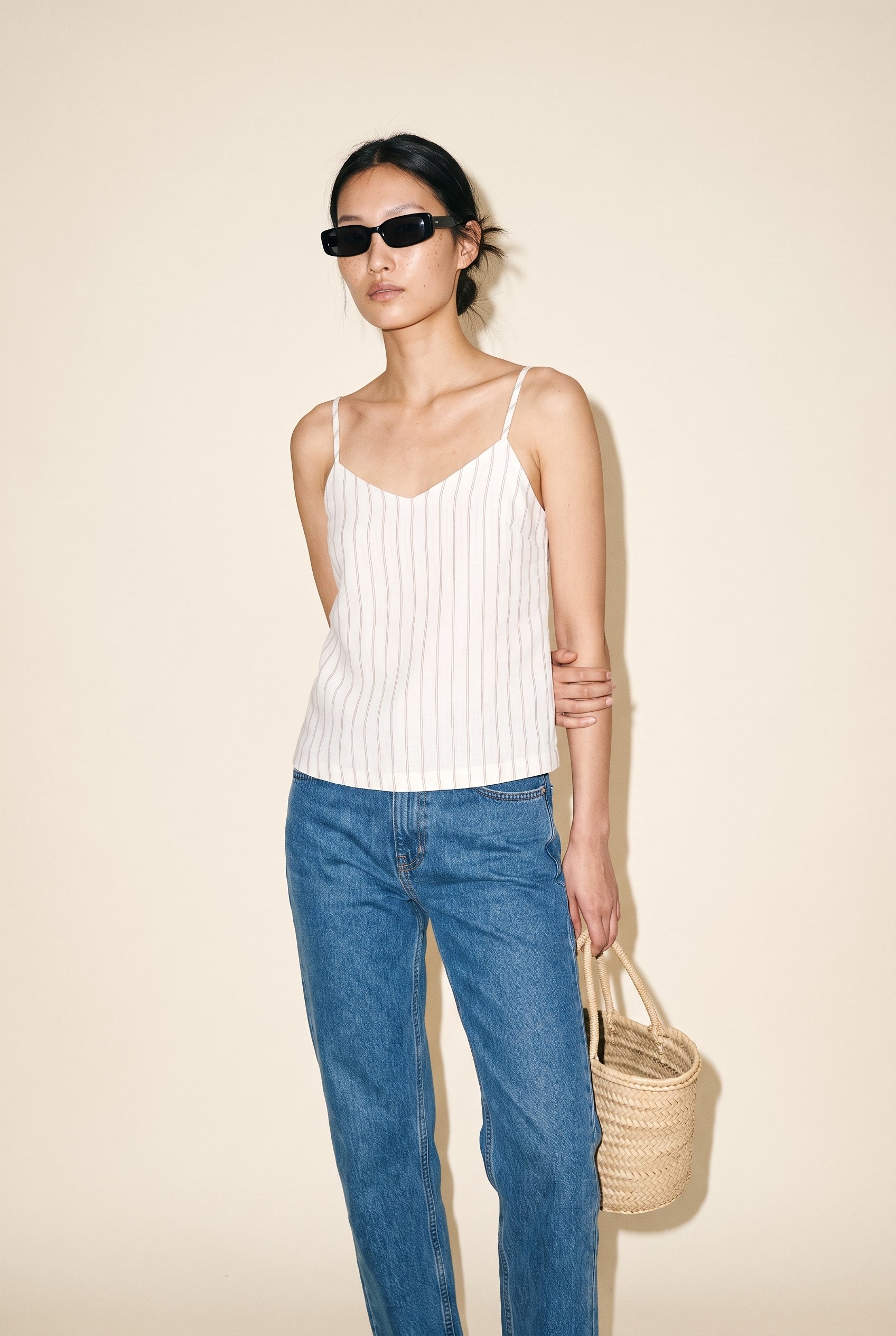 Jx almira Linen Blend Singlet Top Blanc de Blanc Silver Mink JJXX