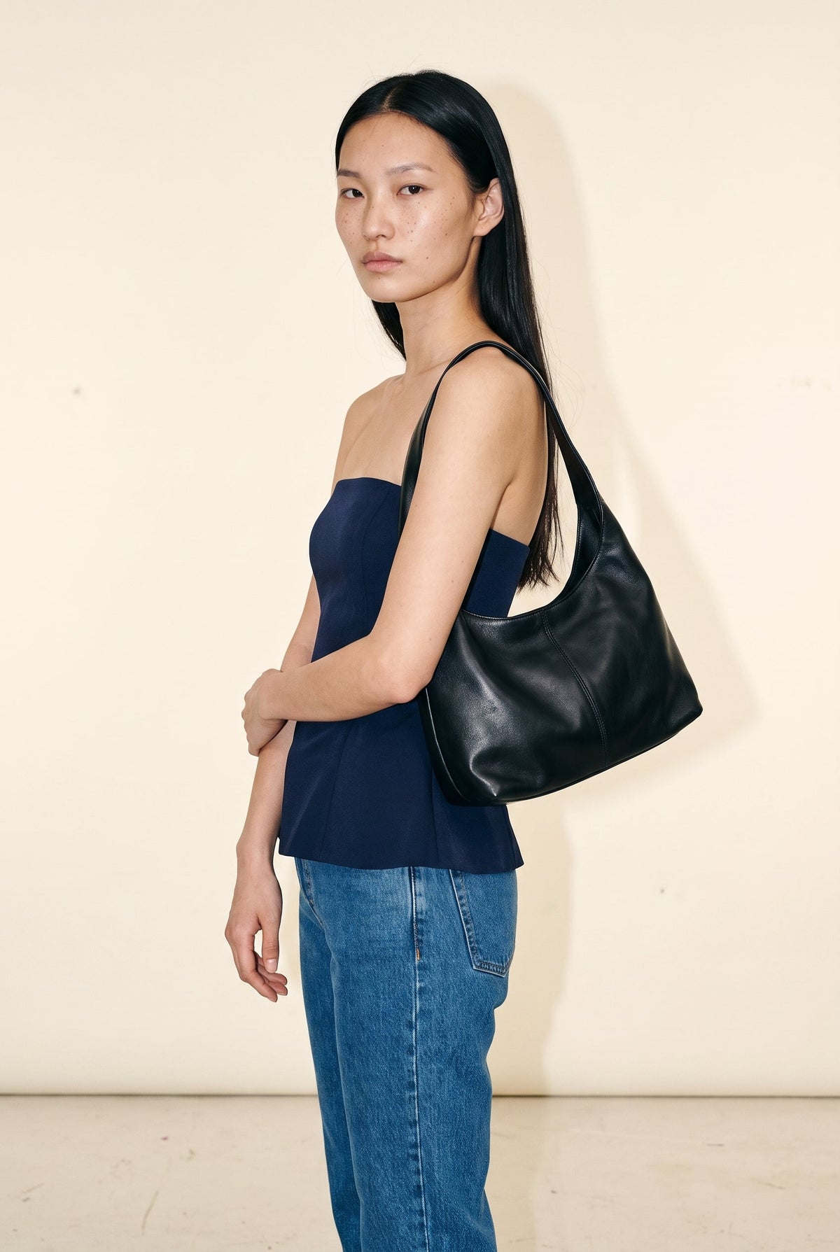 Strapless Peplum Top Navy 12 Rue Collette