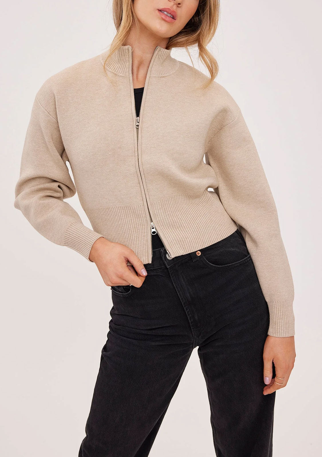 Rowan Zip-Up Sweater Heather Oat