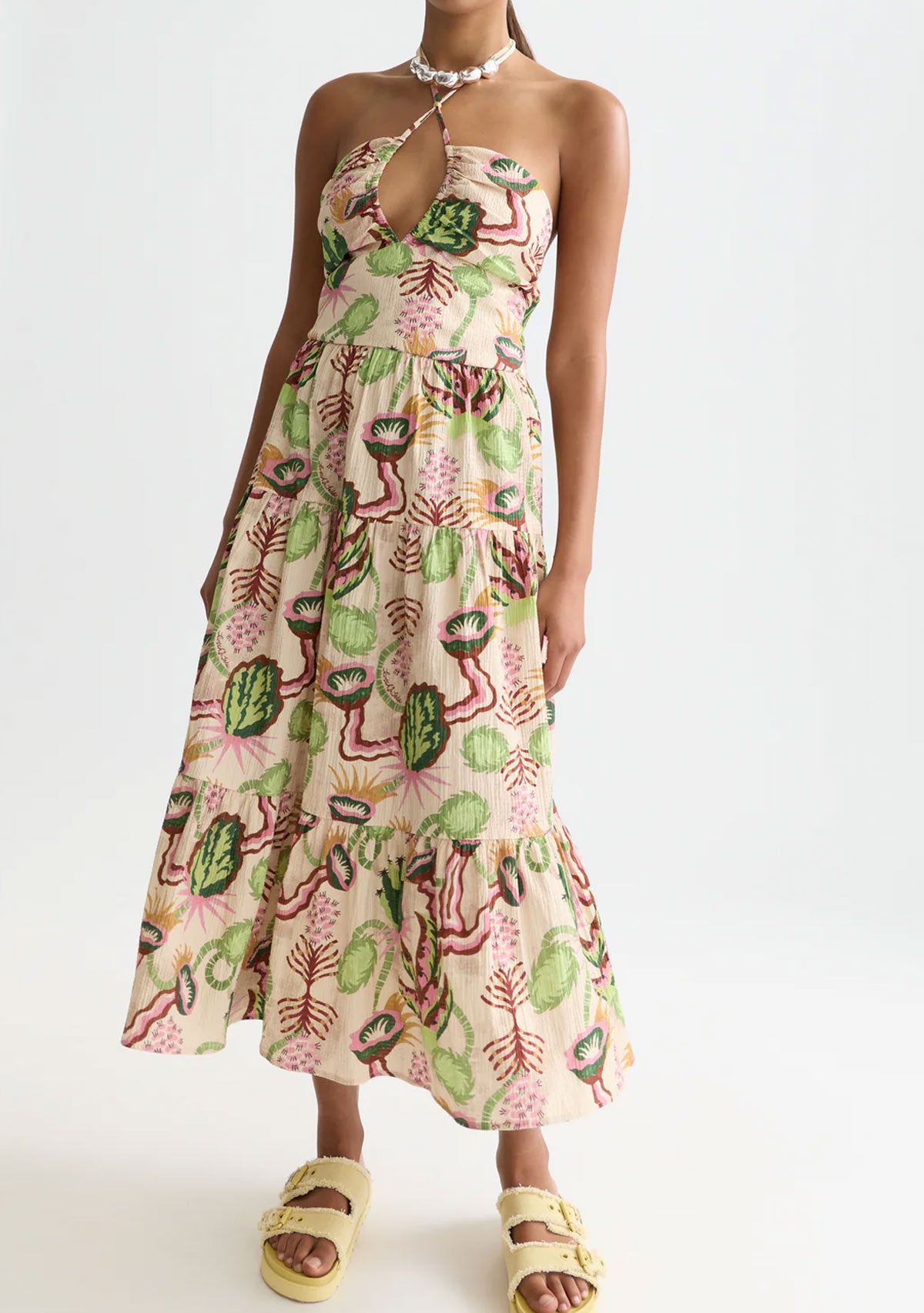 Cotton Seersucker Keyhole Halter Dress Desert Floral Canyon Clay