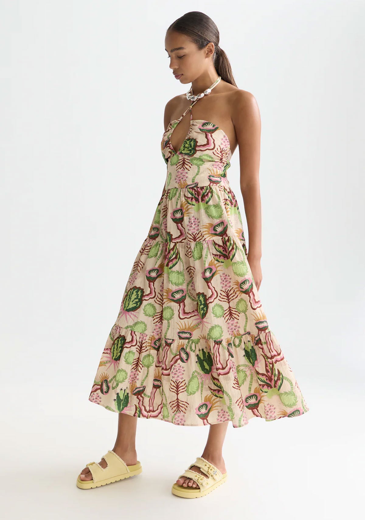 Cotton Seersucker Keyhole Halter Dress Desert Floral Canyon Clay