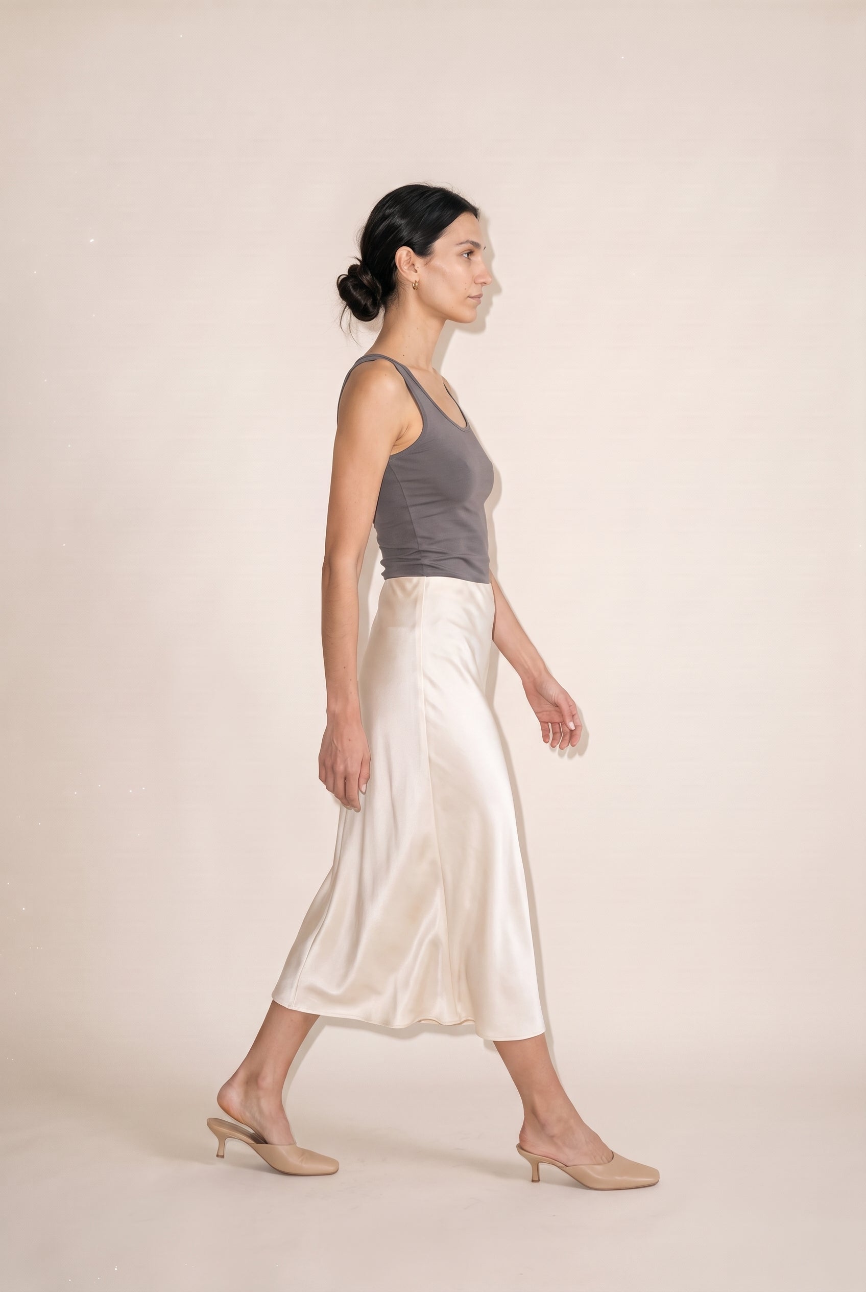 Mari Satin Slip Skirt Cream
