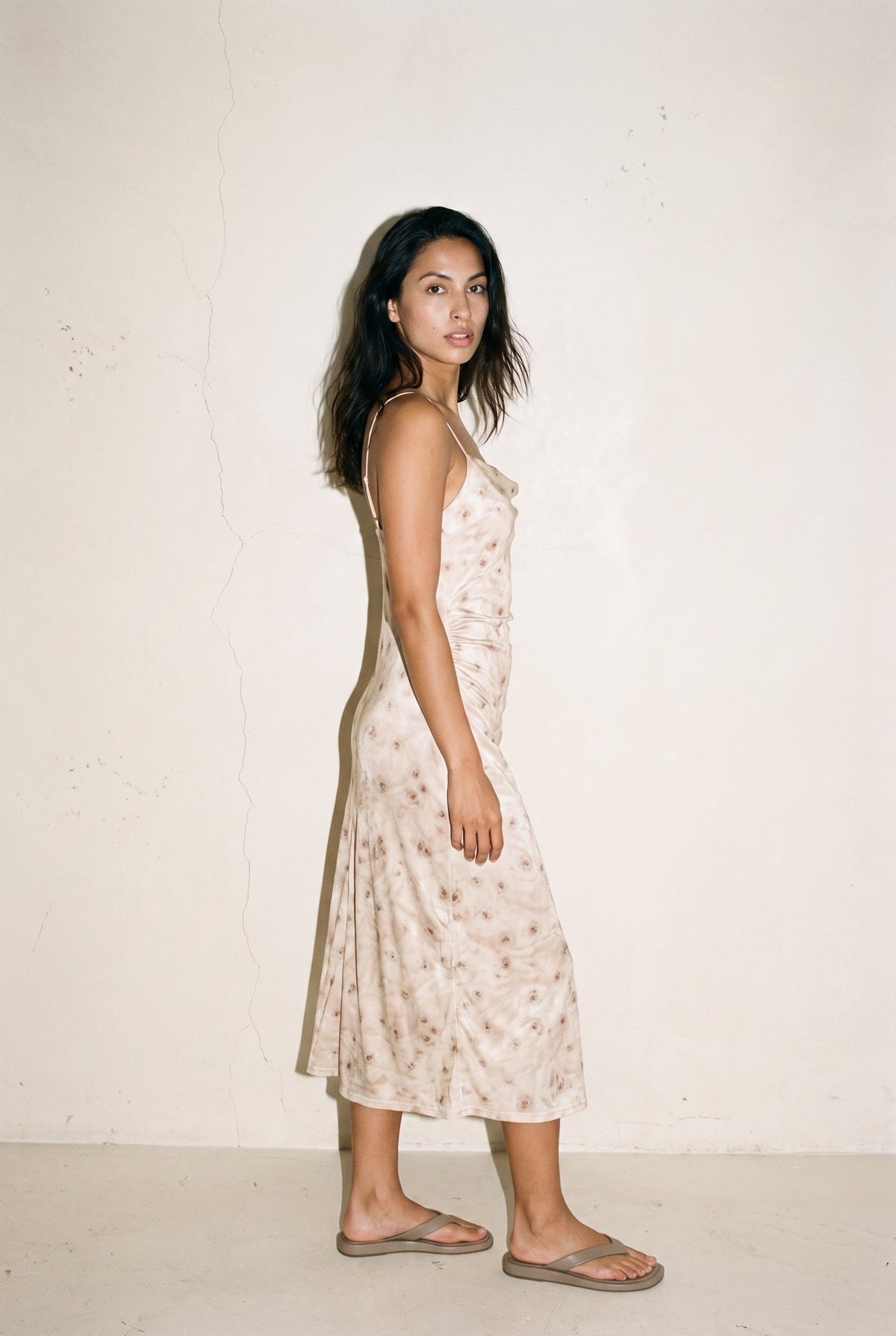 Floral Satin Midi Dress Beige 12 Rue Collette