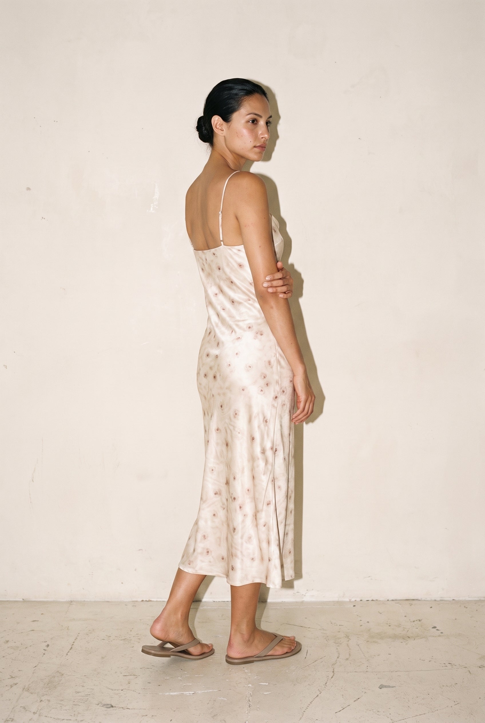 Floral Satin Midi Dress Beige 12 Rue Collette