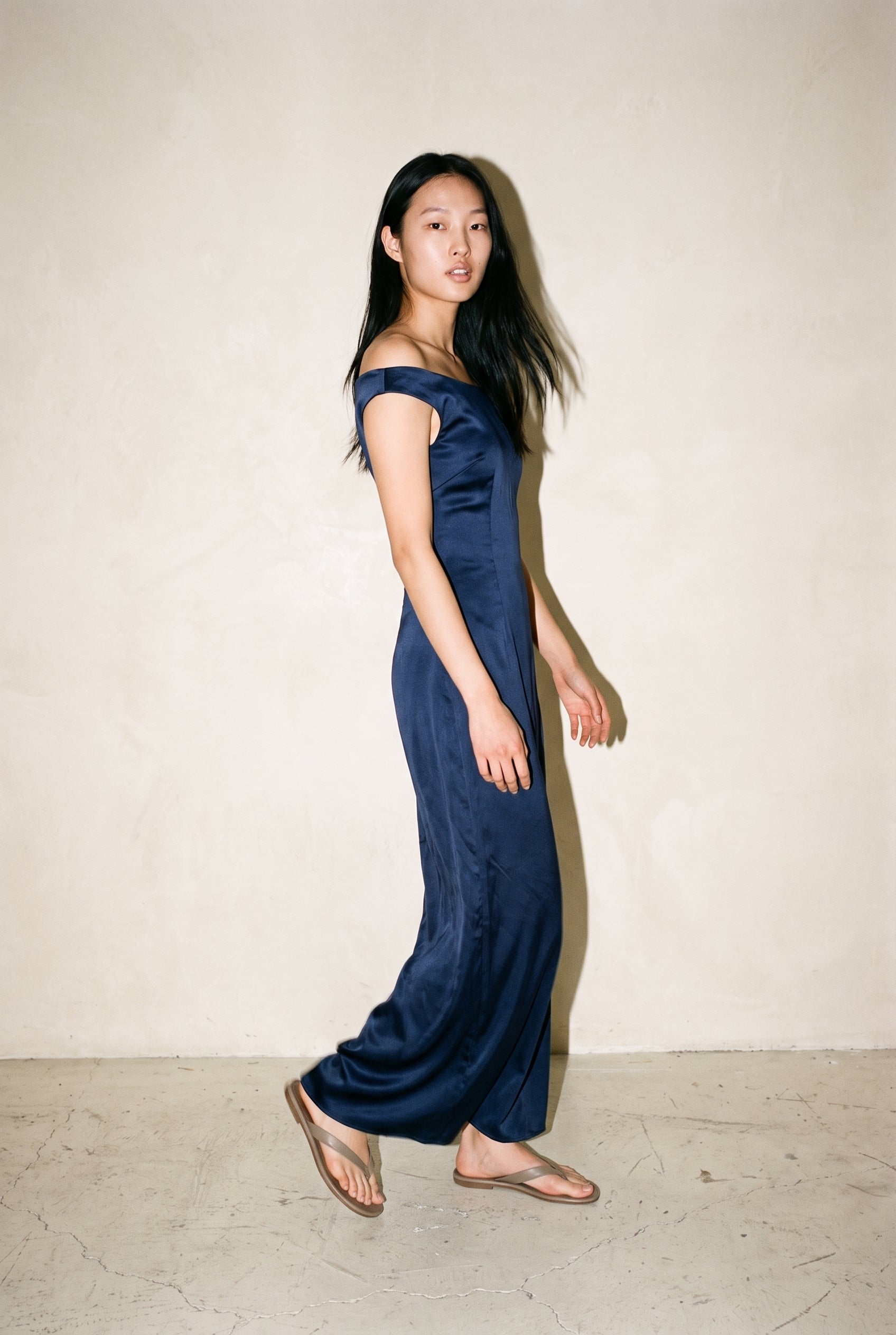 Cowl Neck Satin Maxi Dress Navy