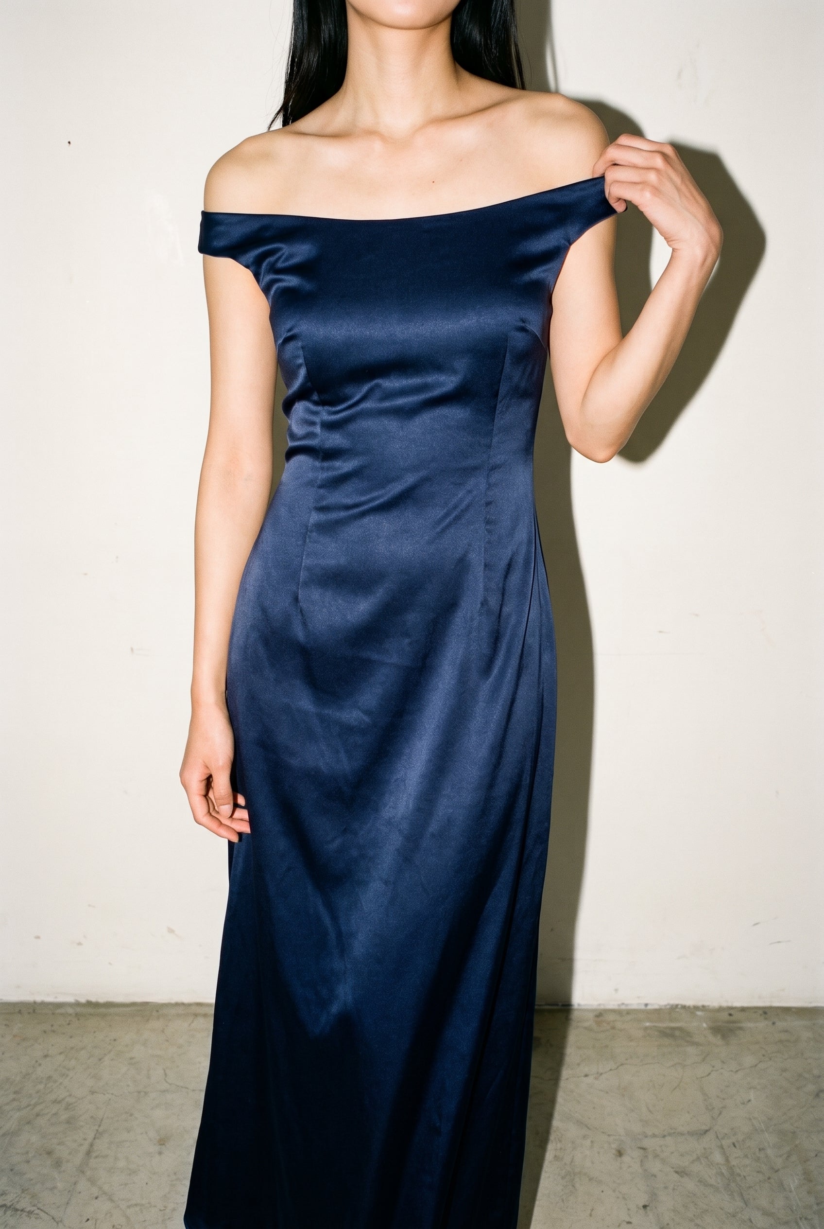 Cowl Neck Satin Maxi Dress Navy