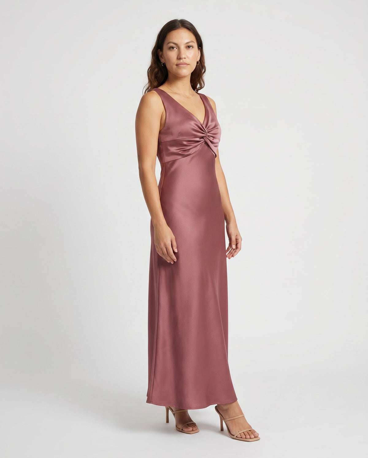 Ruched Bust Satin Maxi Dress Burgundy 12 Rue Collette
