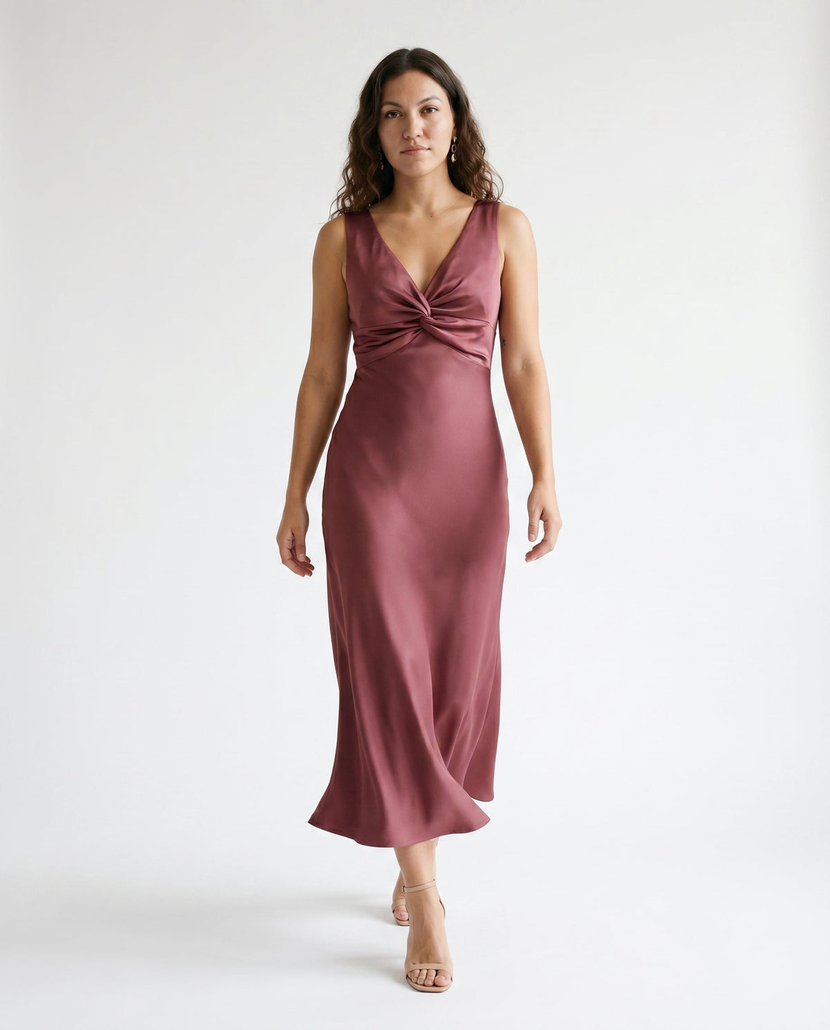 Ruched Bust Satin Maxi Dress Burgundy 12 Rue Collette