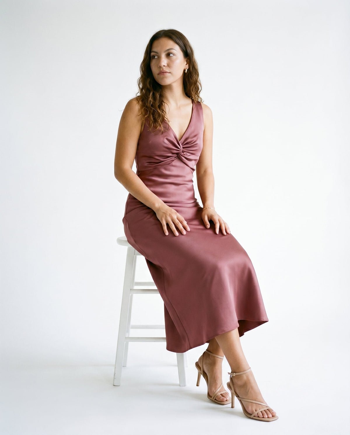 Ruched Bust Satin Maxi Dress Burgundy 12 Rue Collette