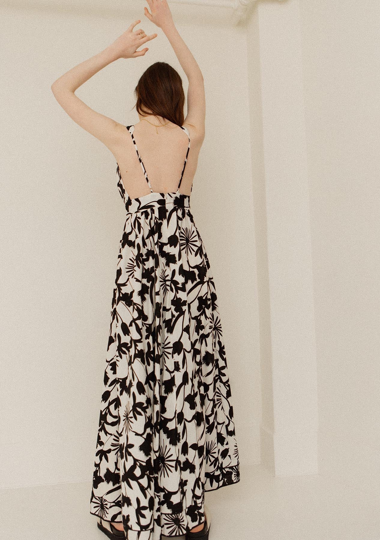 Thin Back String Slvs Tie Waist Maxi Dress