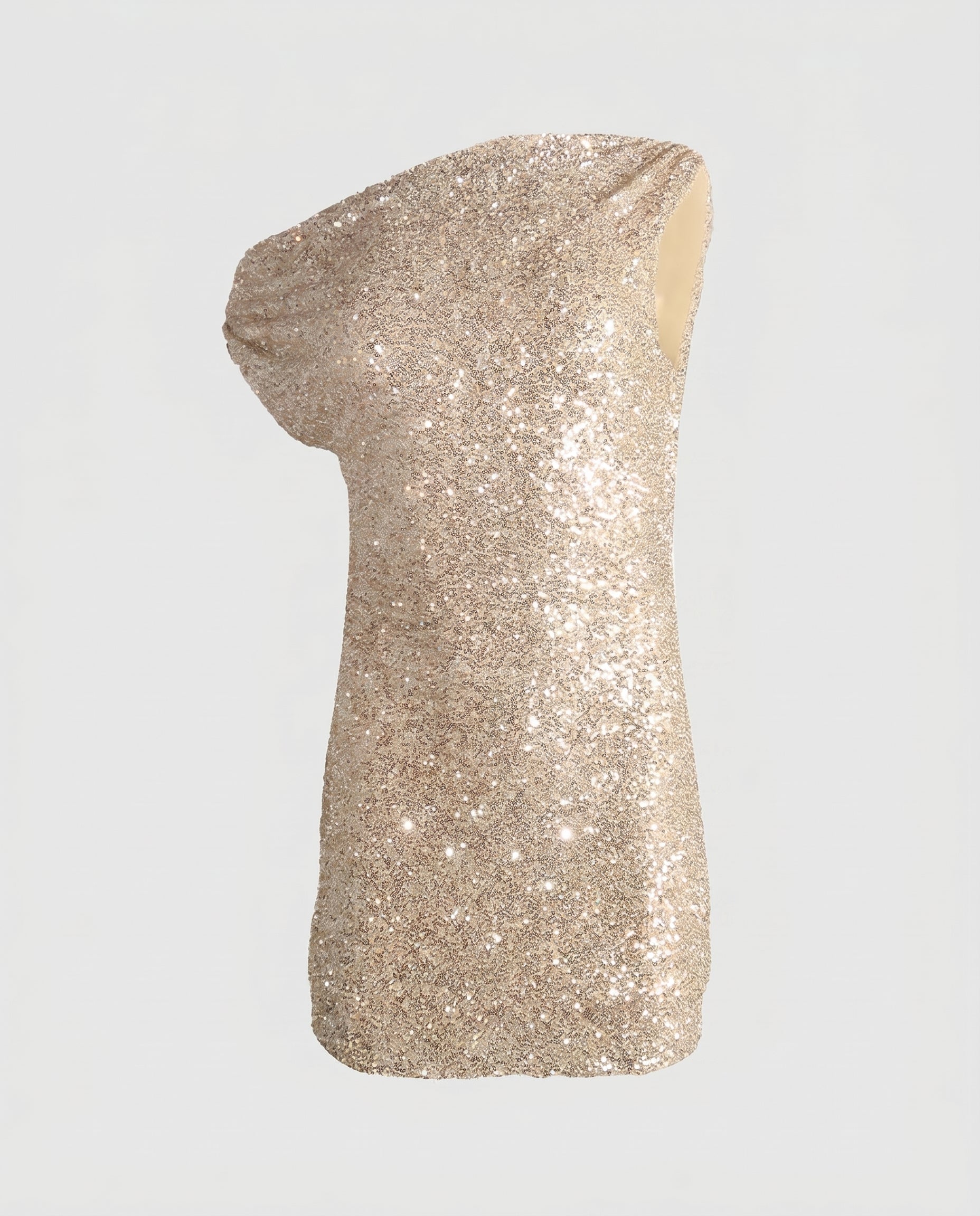 Sequin Asymmetric Shoulder Mini Dress Champagne