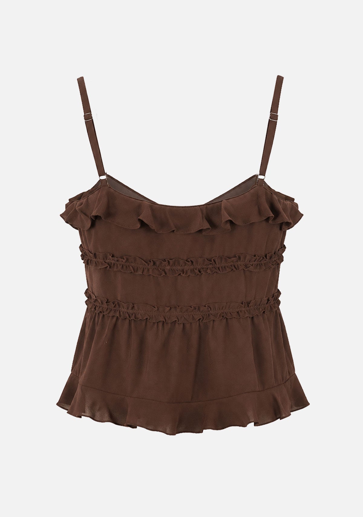 Ruffled Double Tie-Front Chiffon Cami Brown SUNDAY EDITION