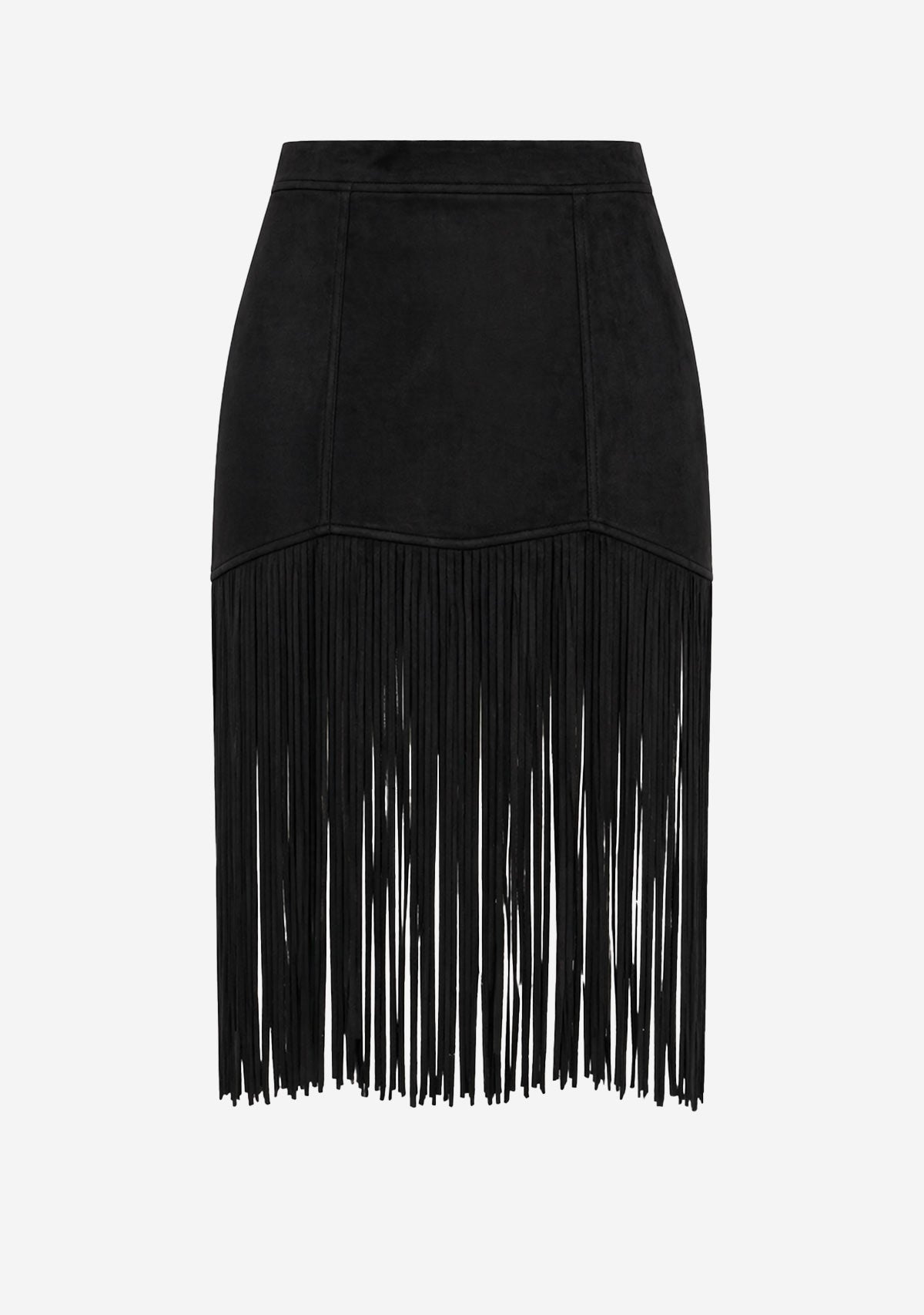 Fringed Faux Suede Skirt Black