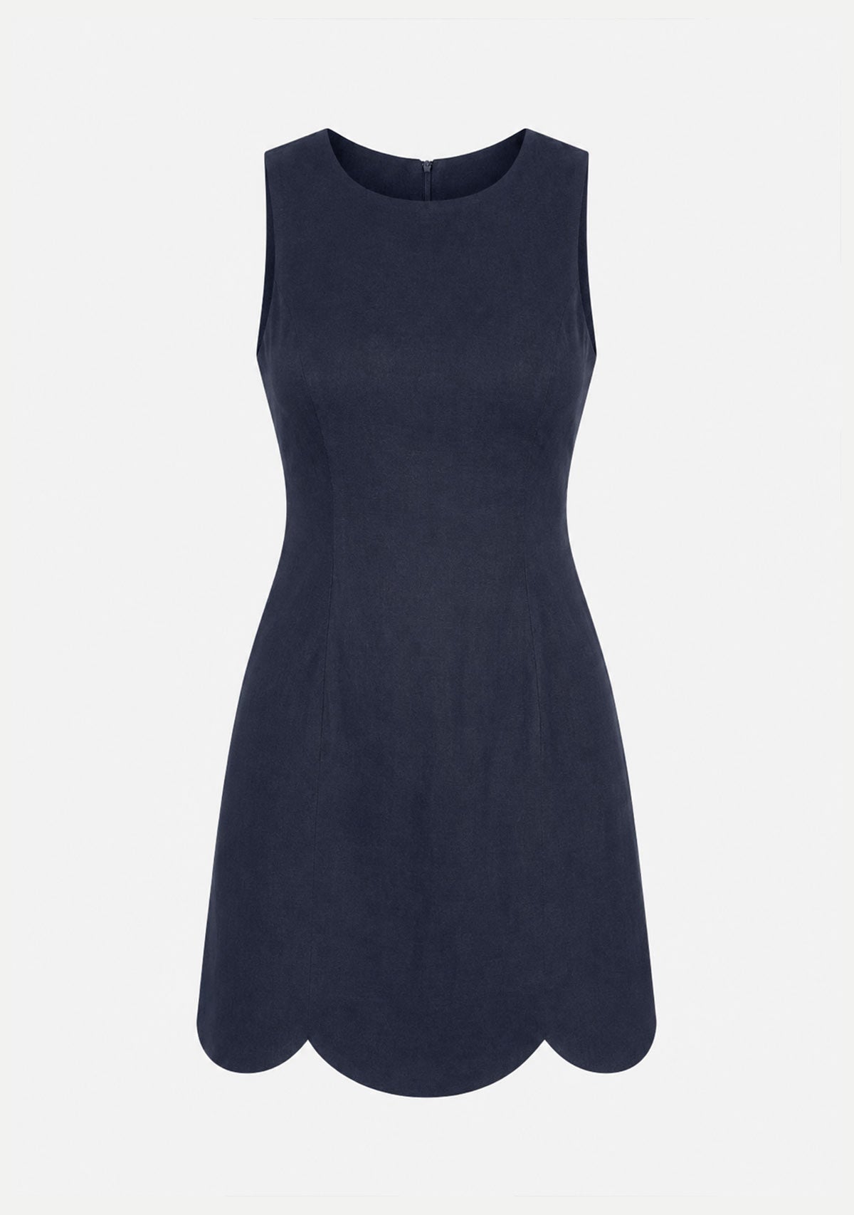 Linen Scallop Hem Mini Dress Navy Mable