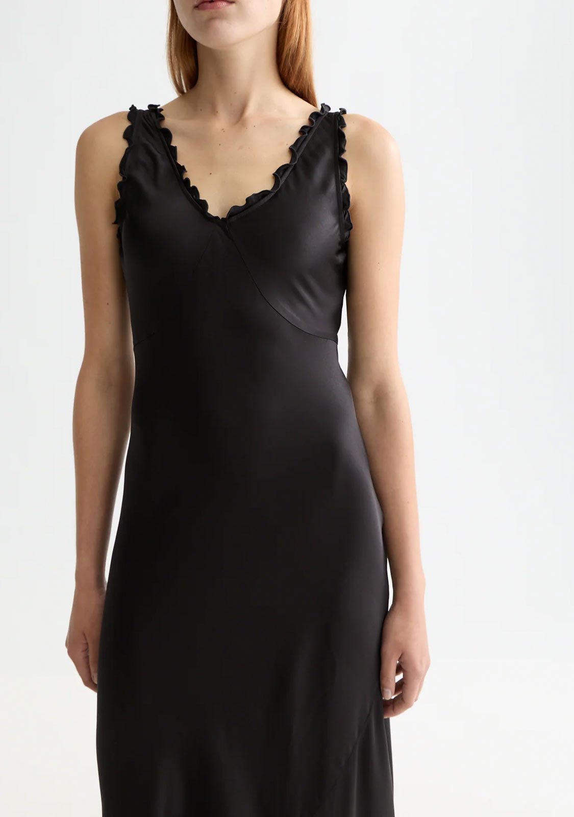 Maxi Slip Dress With Ruffled Edges Meteorite