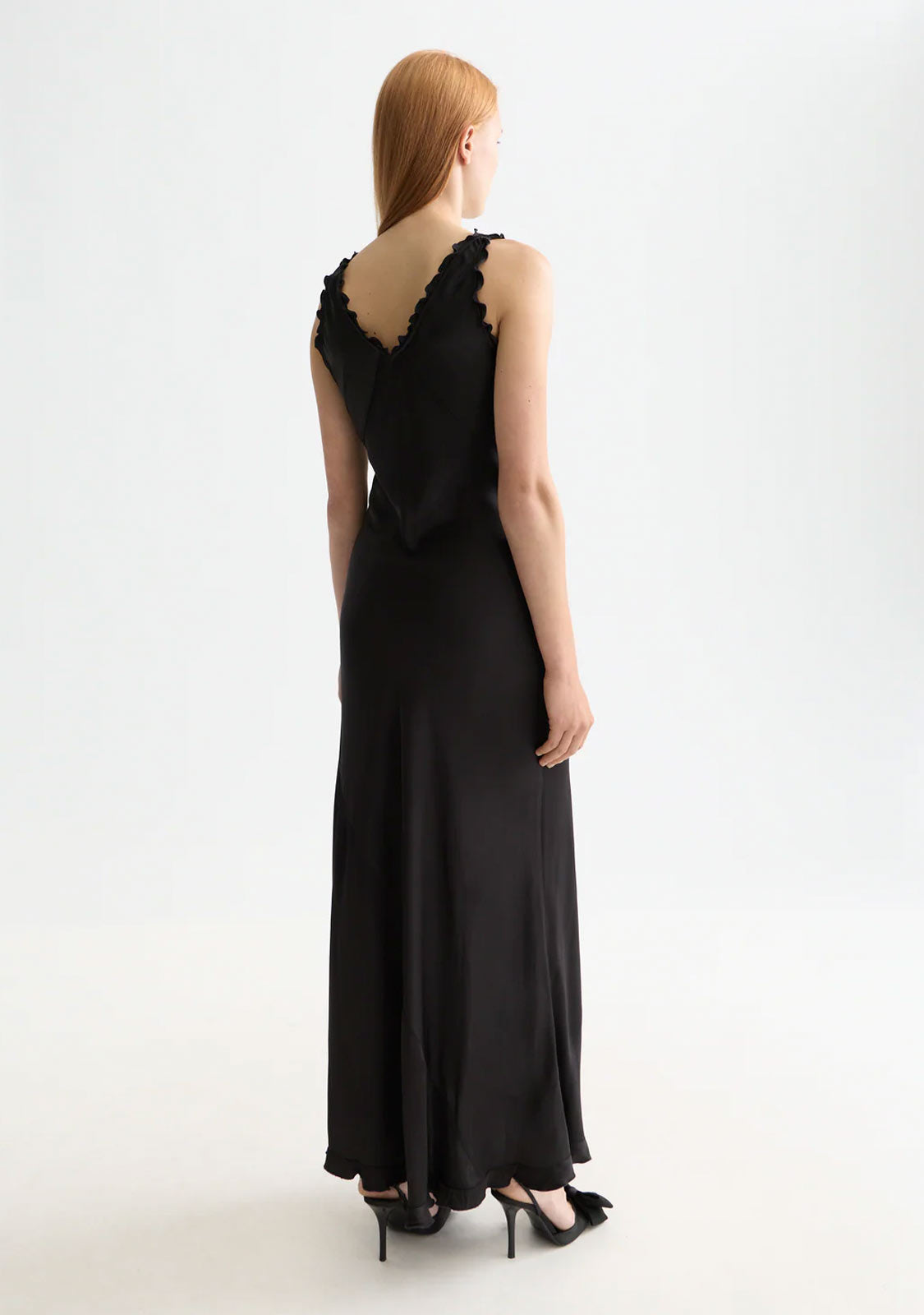 Maxi Slip Dress With Ruffled Edges Meteorite