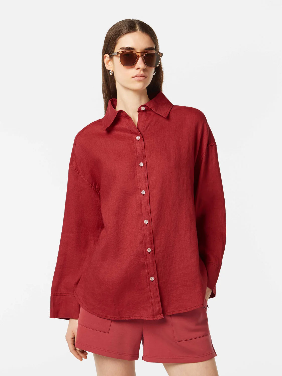 Wide Sleeve Linen Shirt Roadside Red