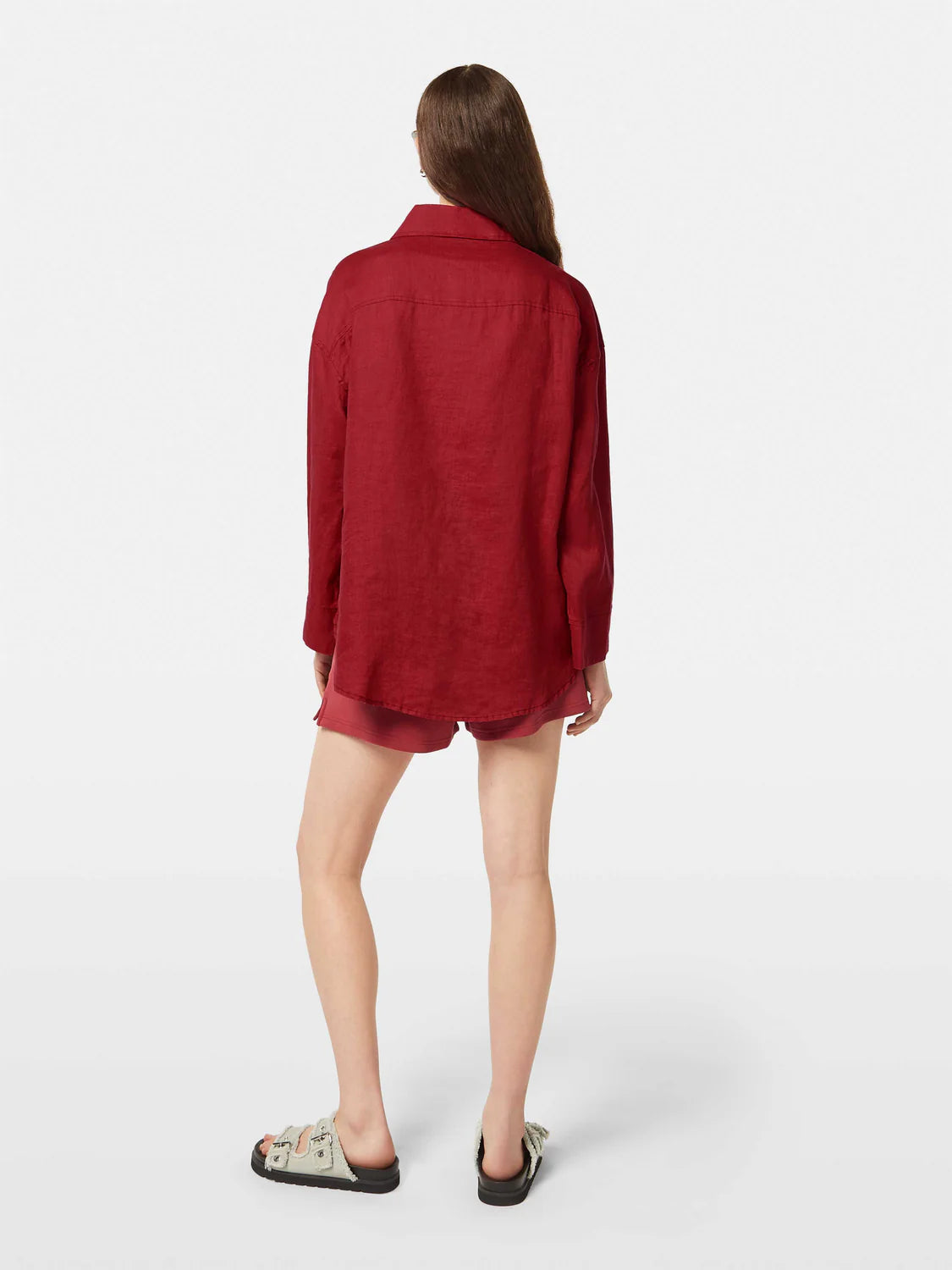 Chemise en lin à manches larges rouge bord de route