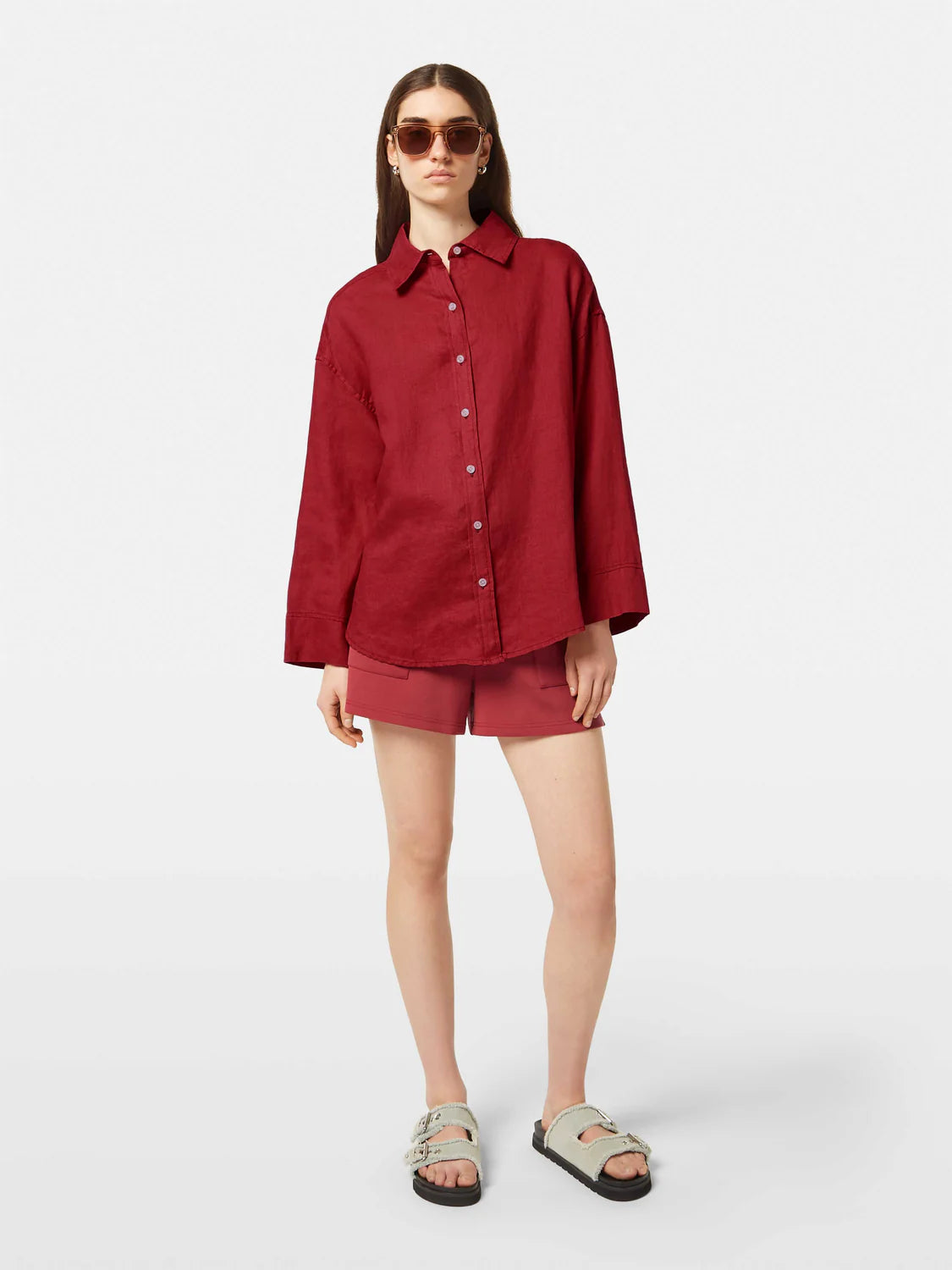 Wide Sleeve Linen Shirt Roadside Red