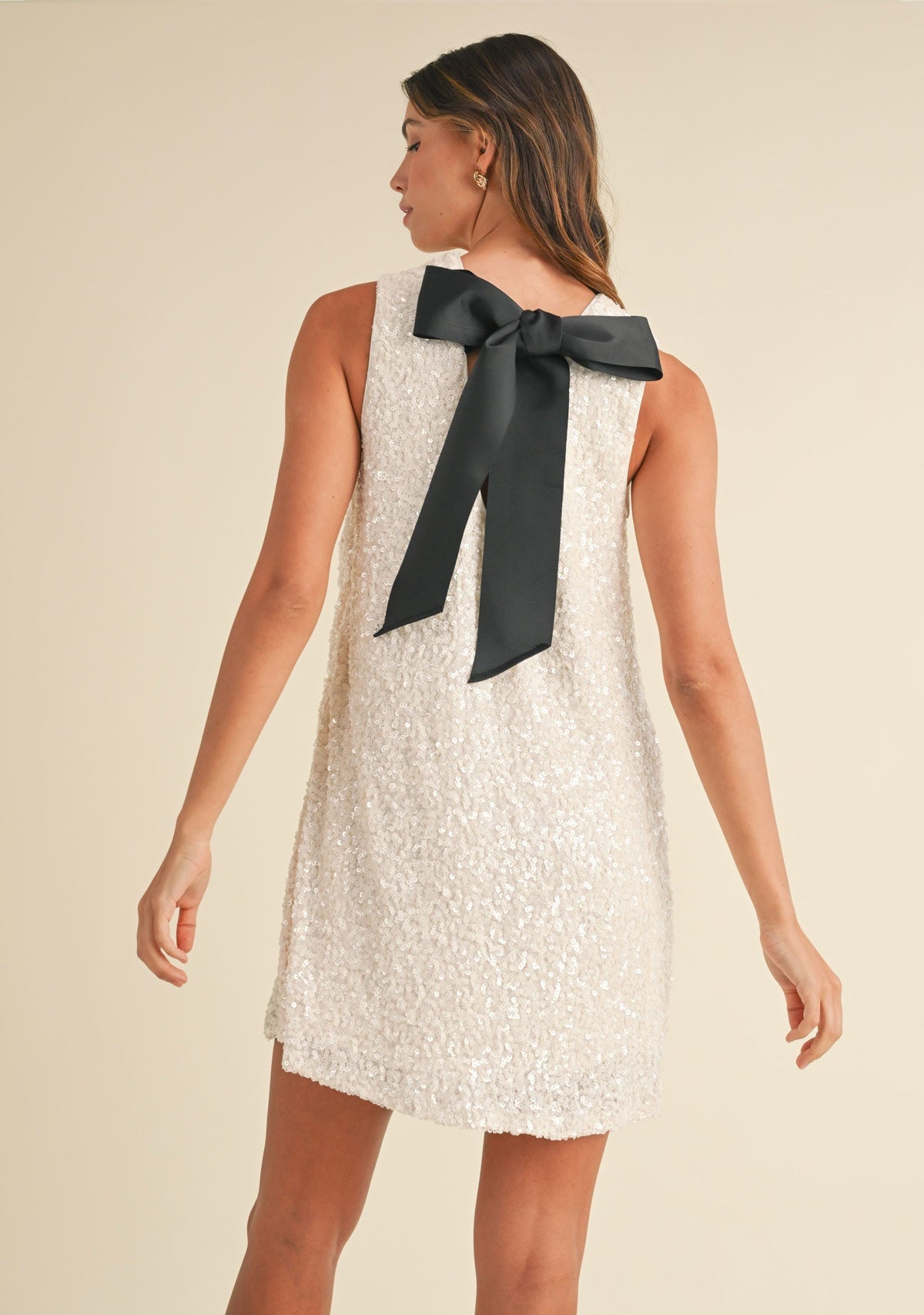 Sequins Tie Back Tank Mini Dress Cream Mable