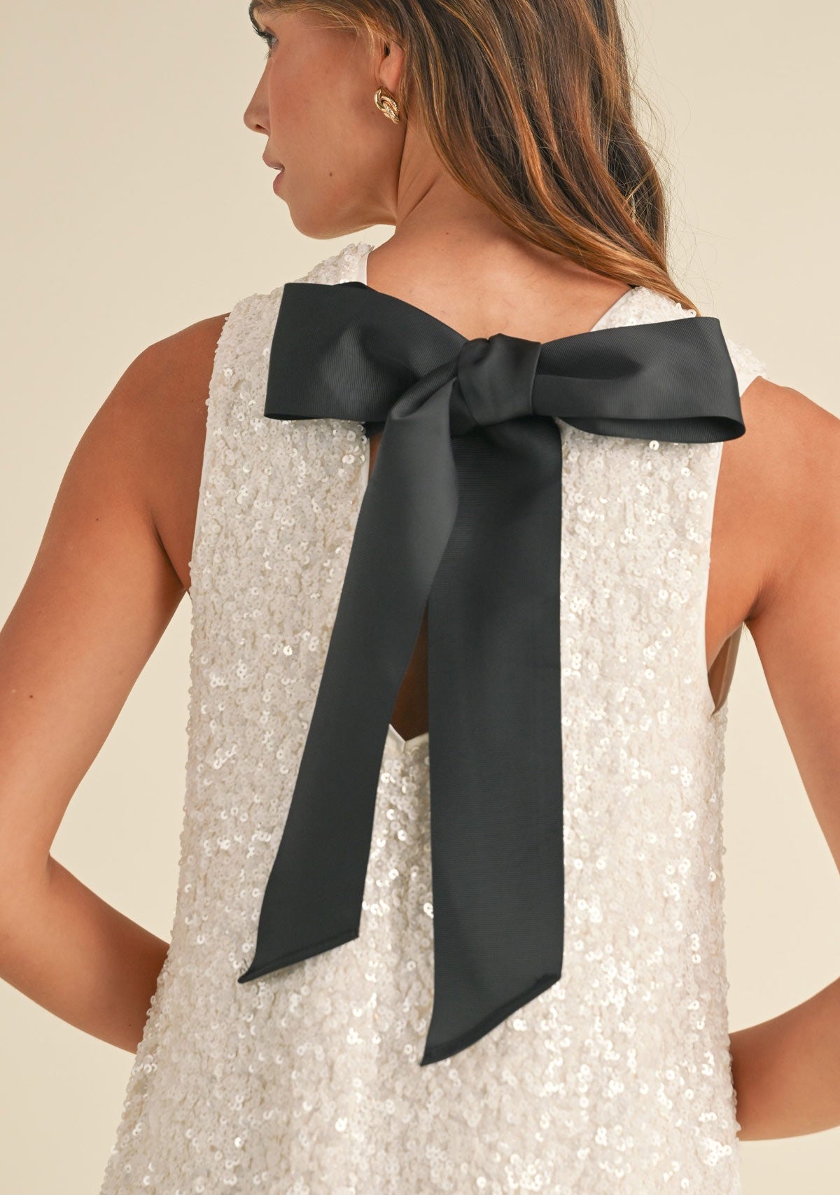 Sequins Tie Back Tank Mini Dress Cream Mable