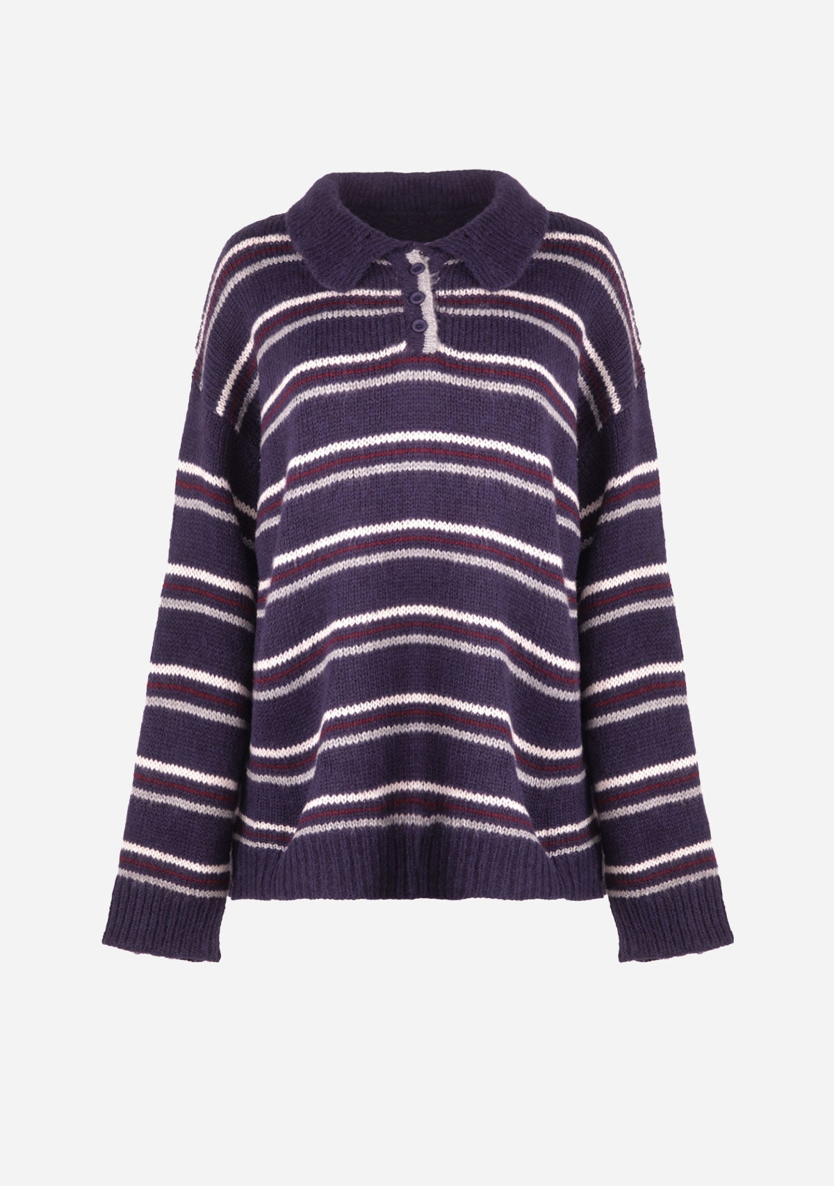 Deep Stripe Collared Long Sleeve Knit Sweater Midnight