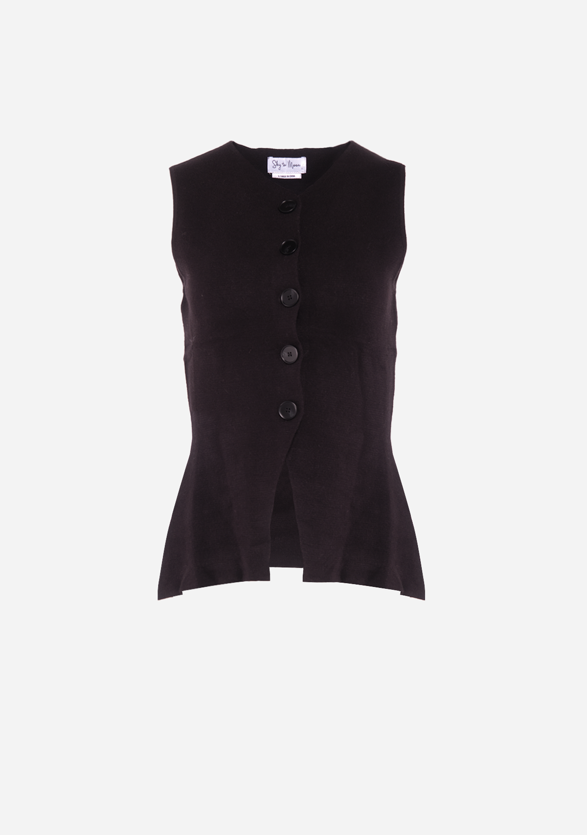 V-neck Big Button Slit Knit Sweater Vest Top Black