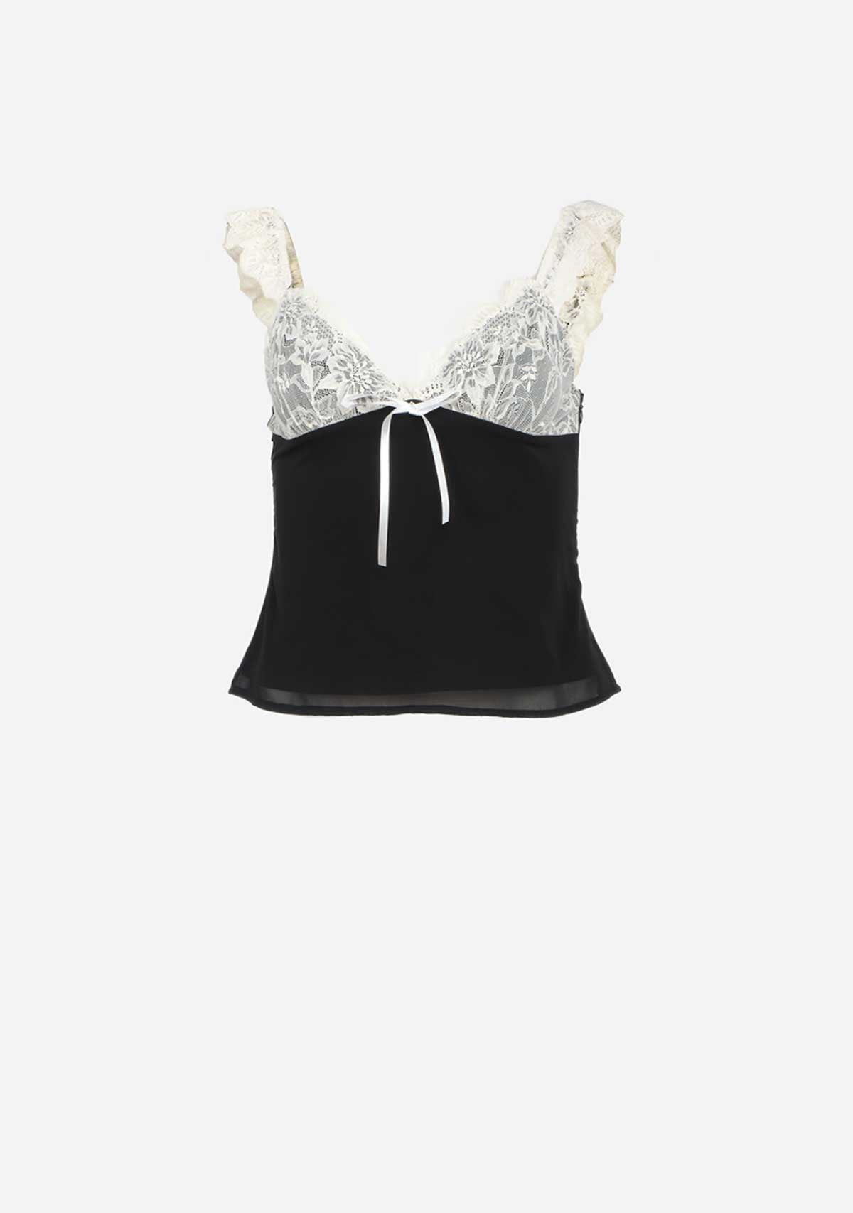 Black-White Floral Embroidered Lace Layered Top The Latest Scoop