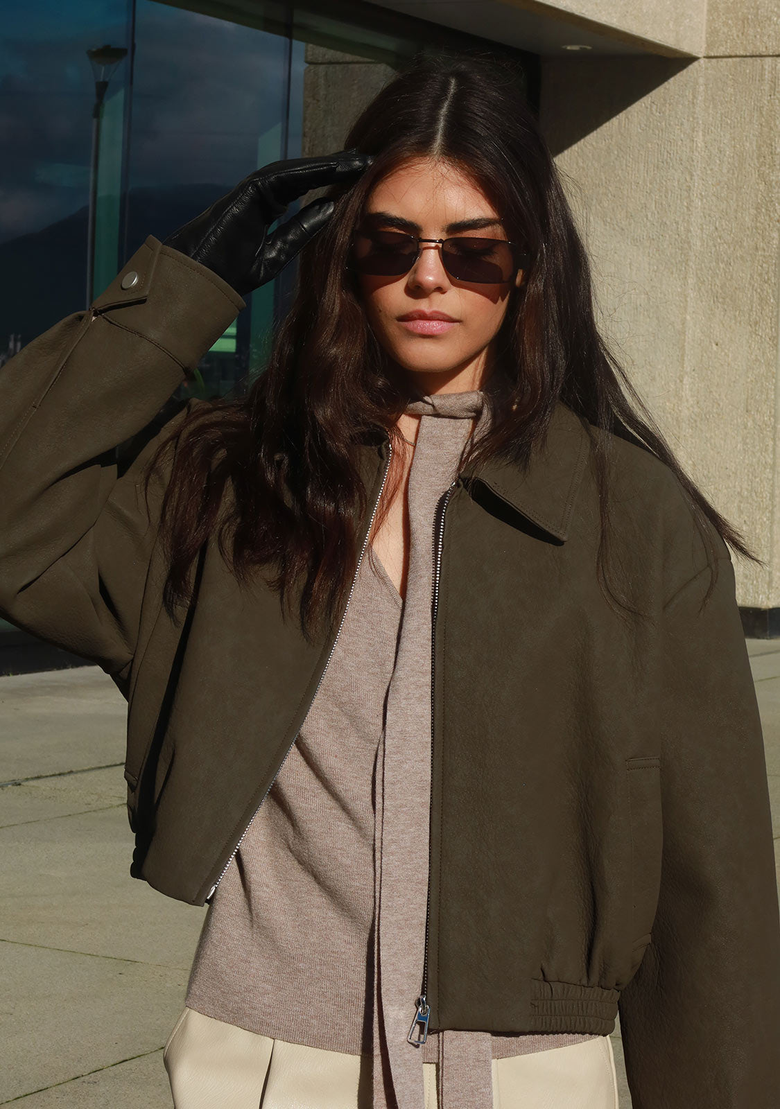 Zip-Up Bomber Jacket Olive/Green