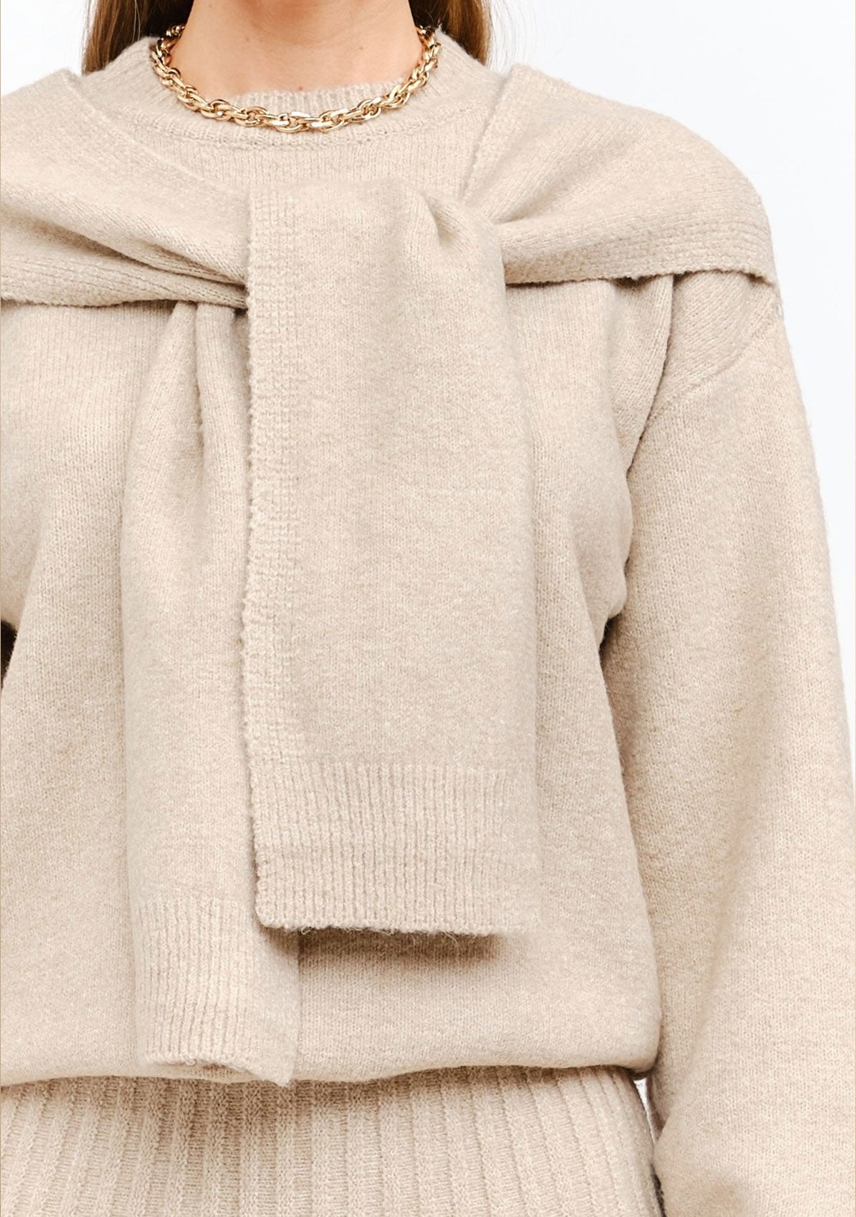 Beau Natural Sweater - Sweater Pullover With Shoulder Ties Natural