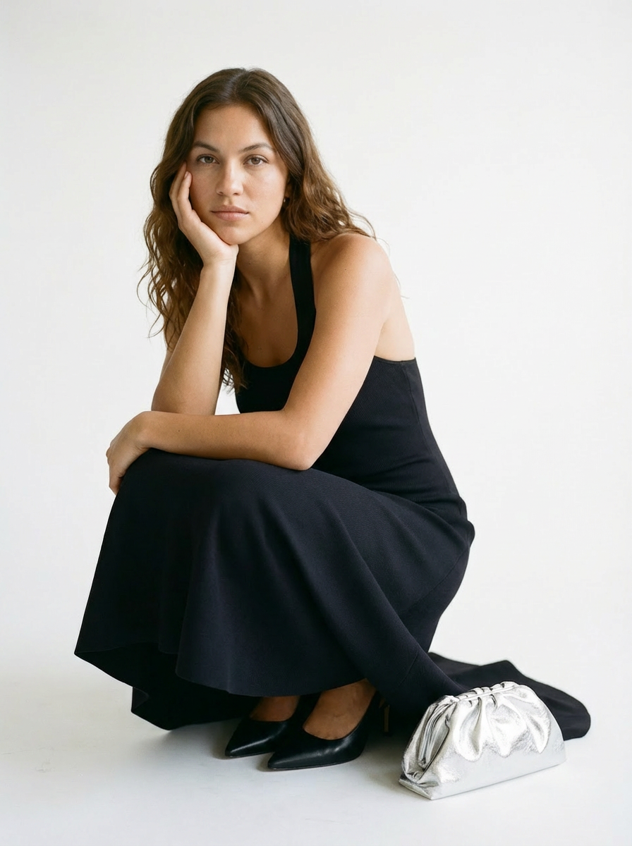 Square Neck Midi Dress Black